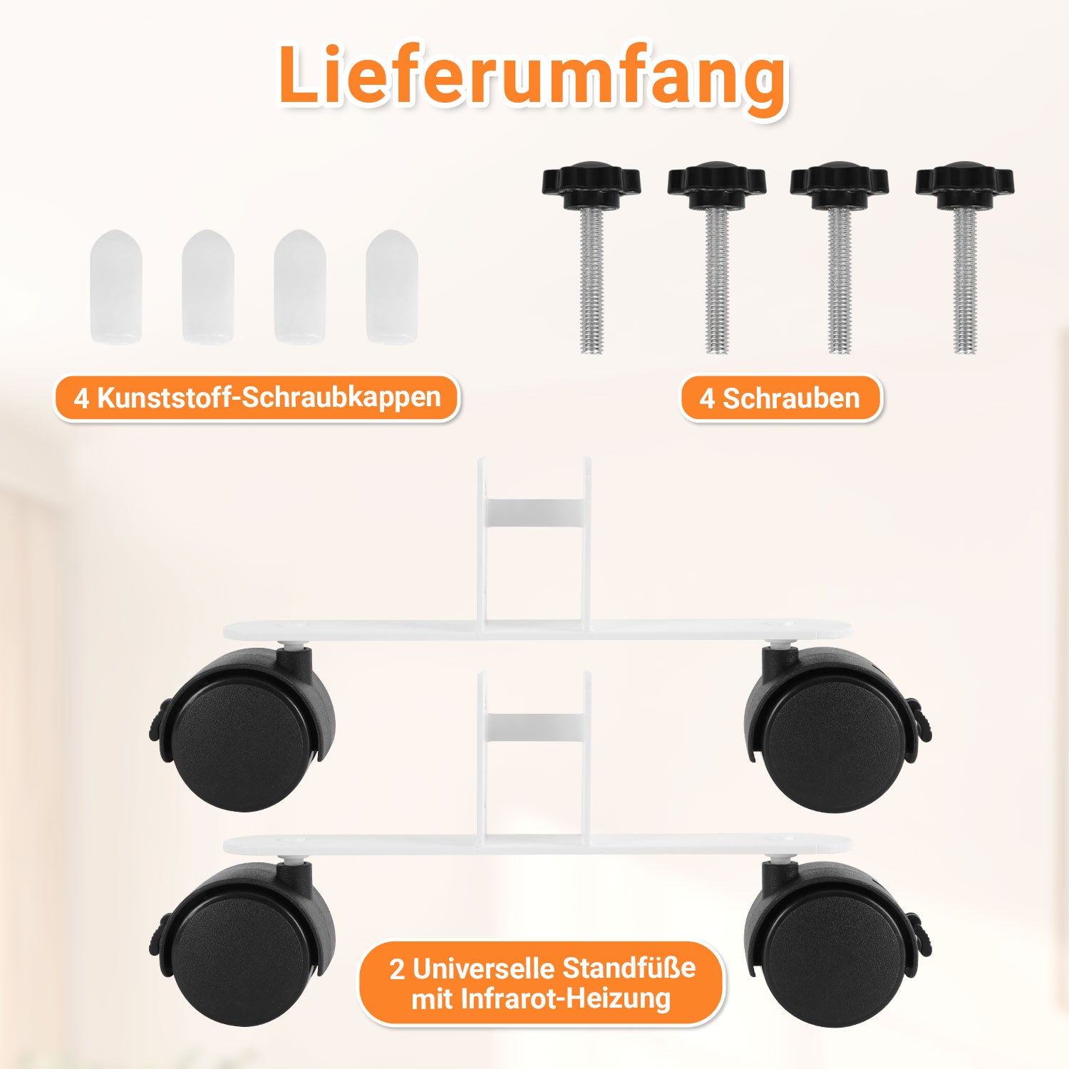 Lospitch Standfüße 2er Set für Infrarotheizung mit 360° Rollen und Feststellbremse