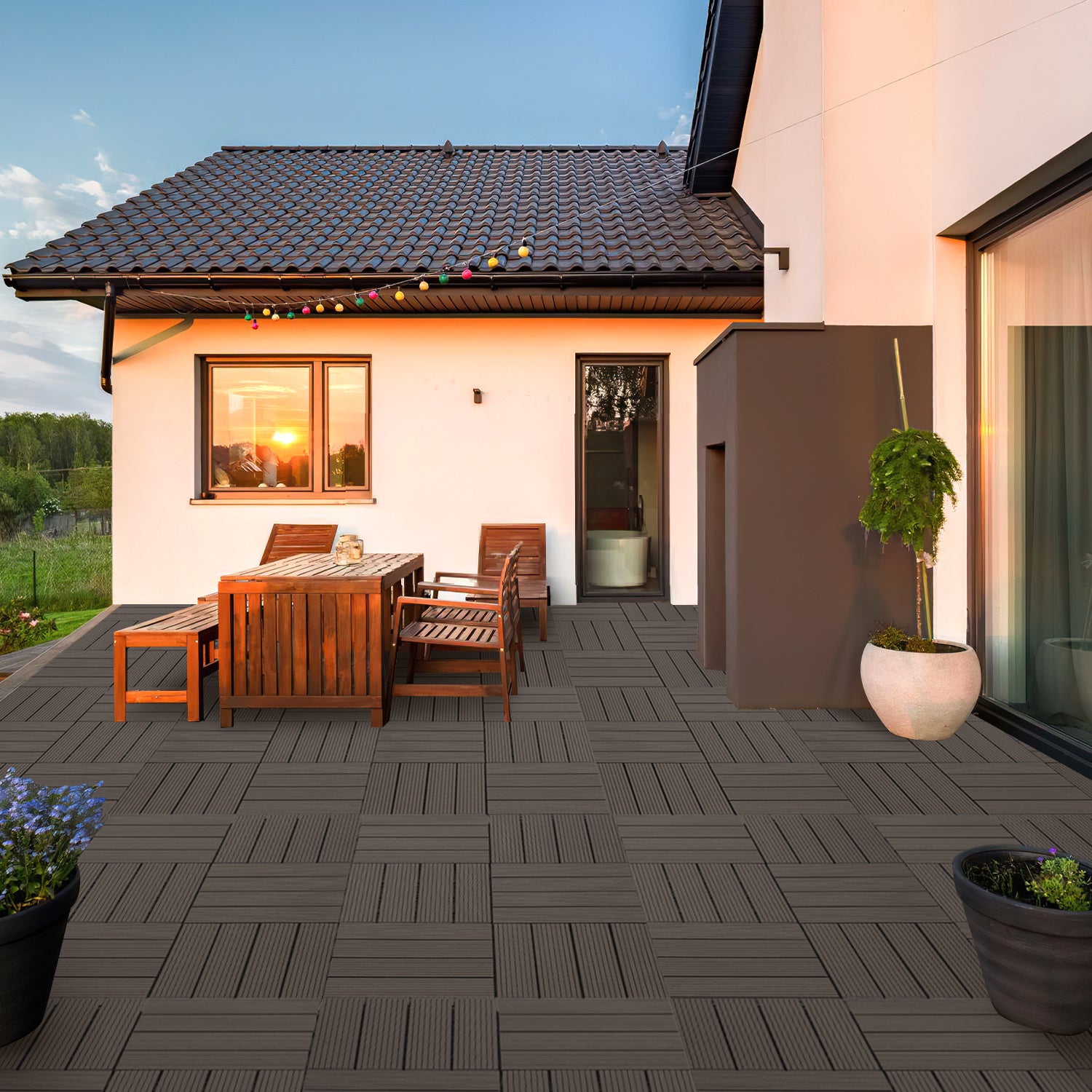Lospitch WPC Terrassenfliesen 30 x 30 cm für Balkon und Terrasse