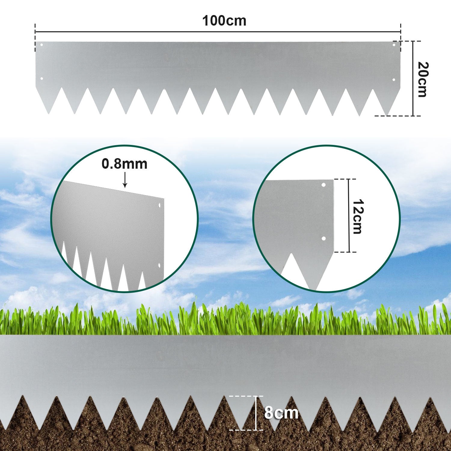 Lospitch Metall Rasenkante 100 x 20 cm für Beete