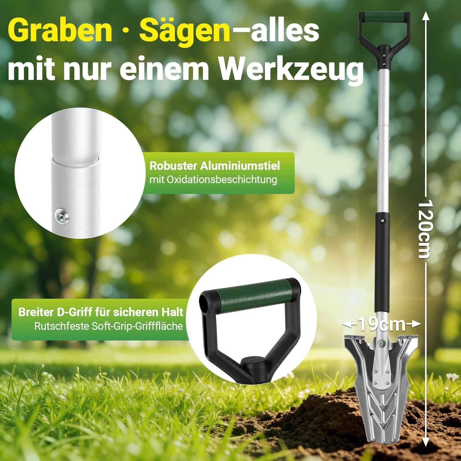Lospitch Wurzelspaten 120 cm mit Wurzelsäge
