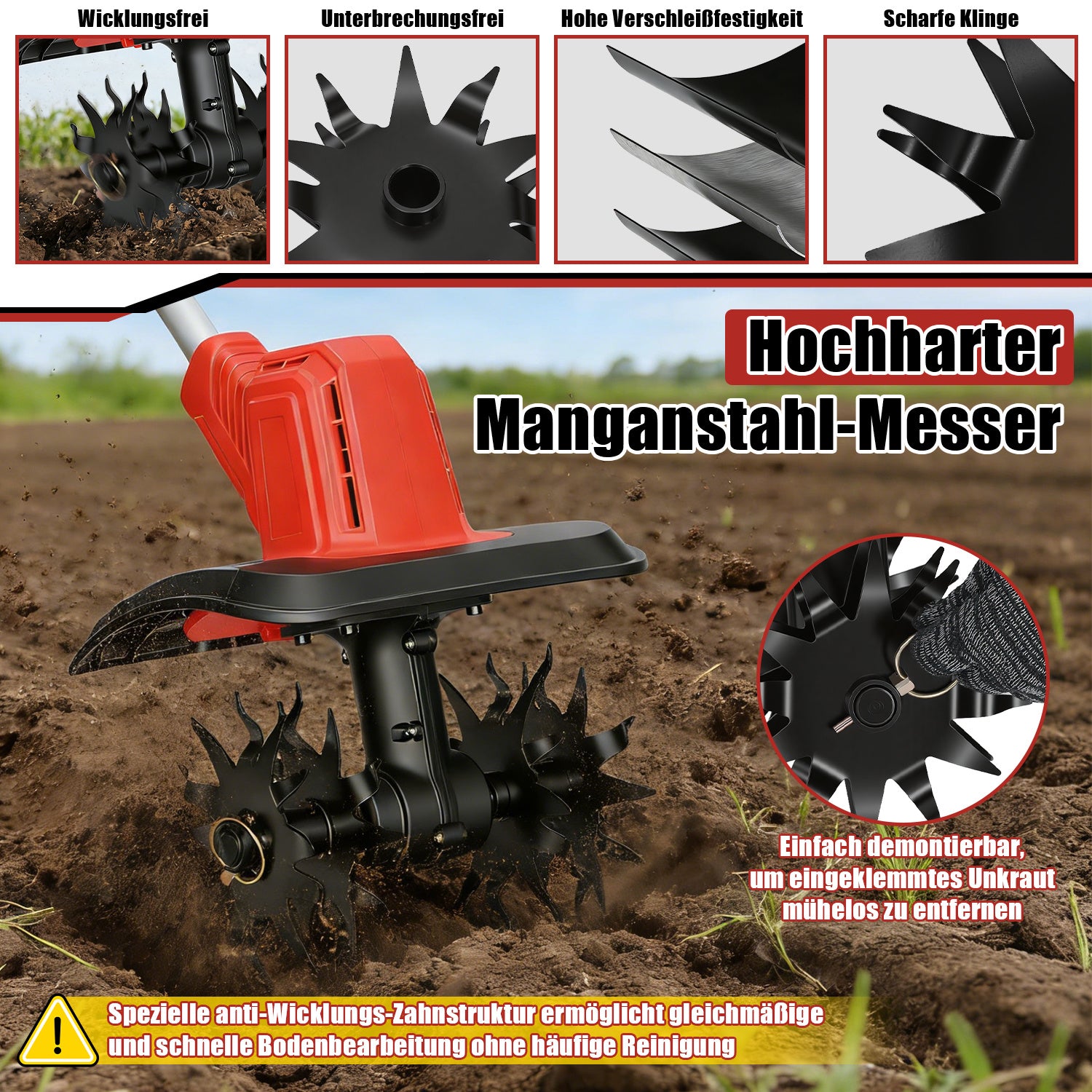 Lospitch Akku Gartenfräse 400 W für Gemüsebeete