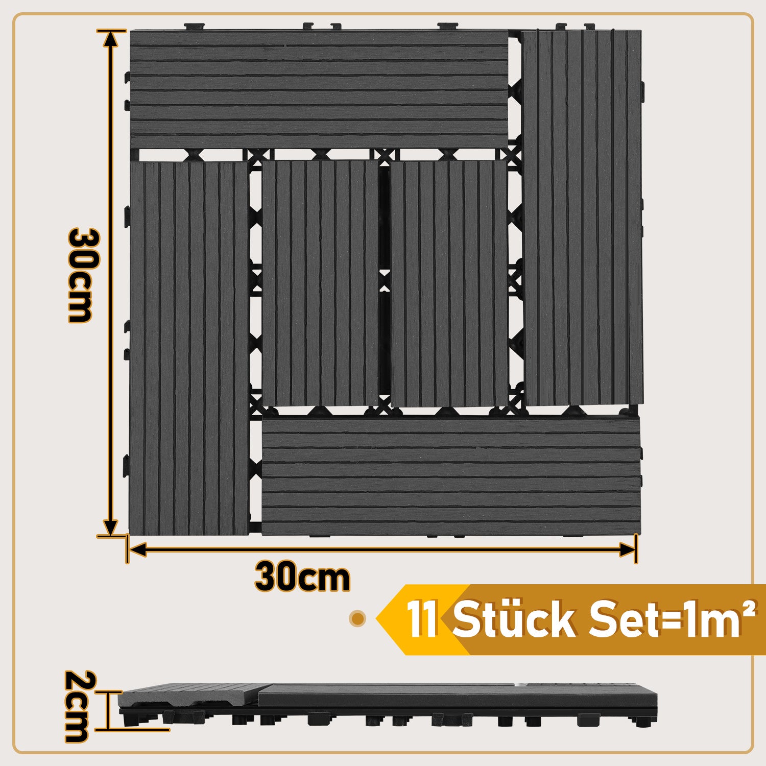 Lospitch WPC Terrassenfliesen 30 x 30 cm in Holzstruktur