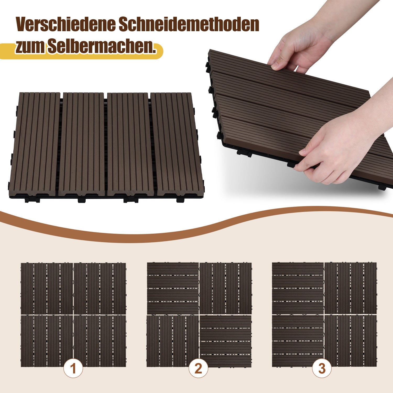 Lospitch WPC Terrassenfliesen 30 x 30 cm für Balkon und Terrasse