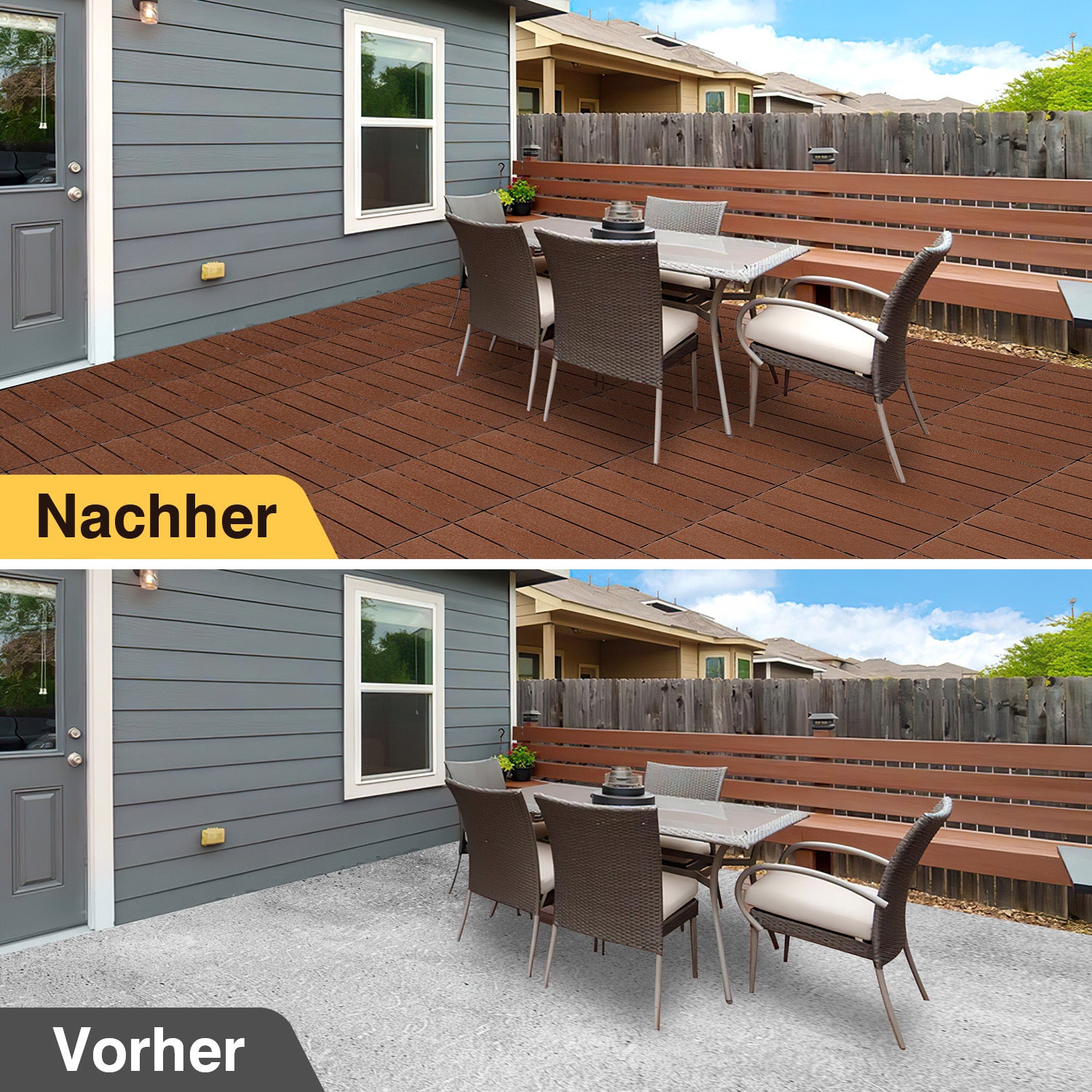 Lospitch Terrassenfliesen Kunststoff 30×30 cm mit Klicksystem