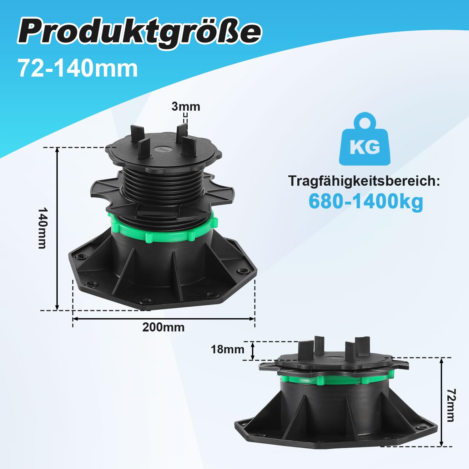 Lospitch Terrassenlager höhenverstellbar 19-140 mm für Platten und Fliesen