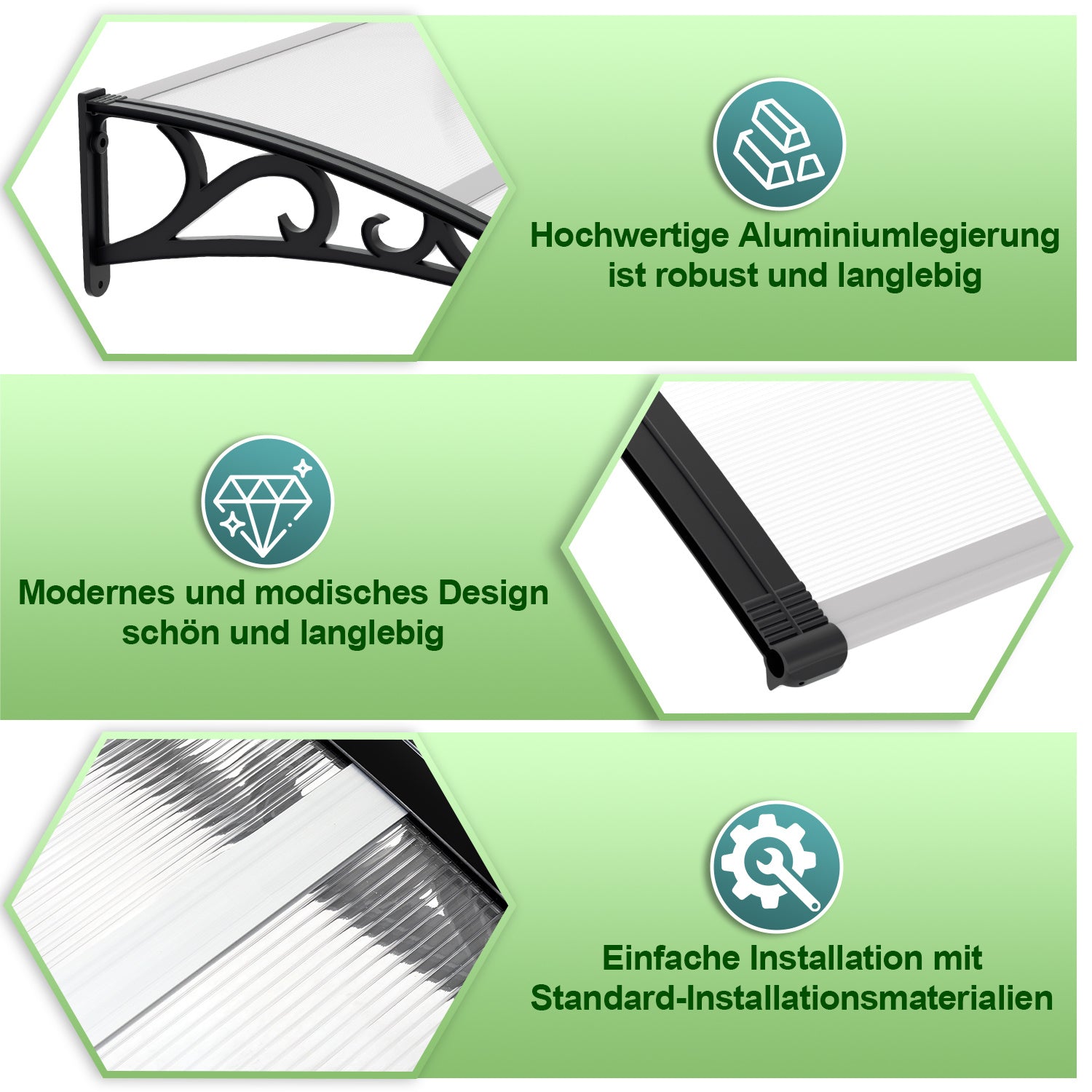 Lospitch Haustürvordach aus Polycarbonat für Außenbereich