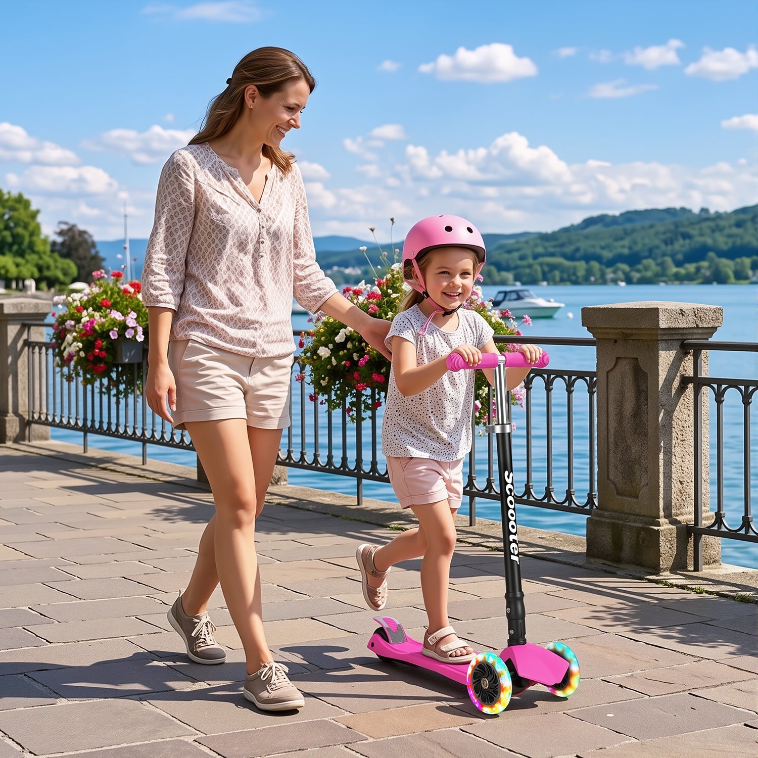 Lospitch Kinderroller Klappbar mit LED Rädern Höhenverstellbar 65 bis 82 cm