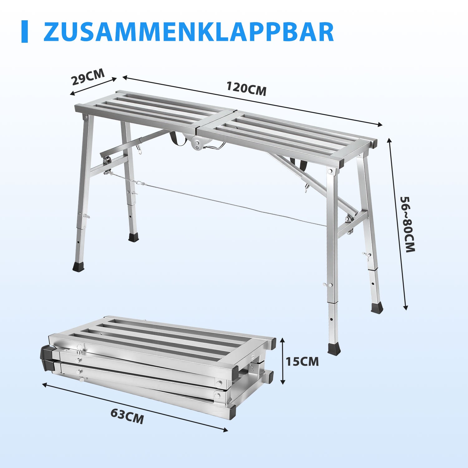 Lospitch Arbeitsplattform aus verzinktem Stahl Höhenverstellbar 56–80 cm bis 150 kg