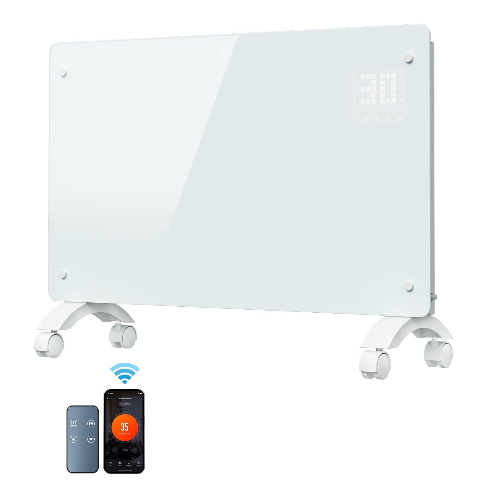 Lospitch WLAN Konvektor Heizung 2000/2500W mit Thermostat und Glasfront