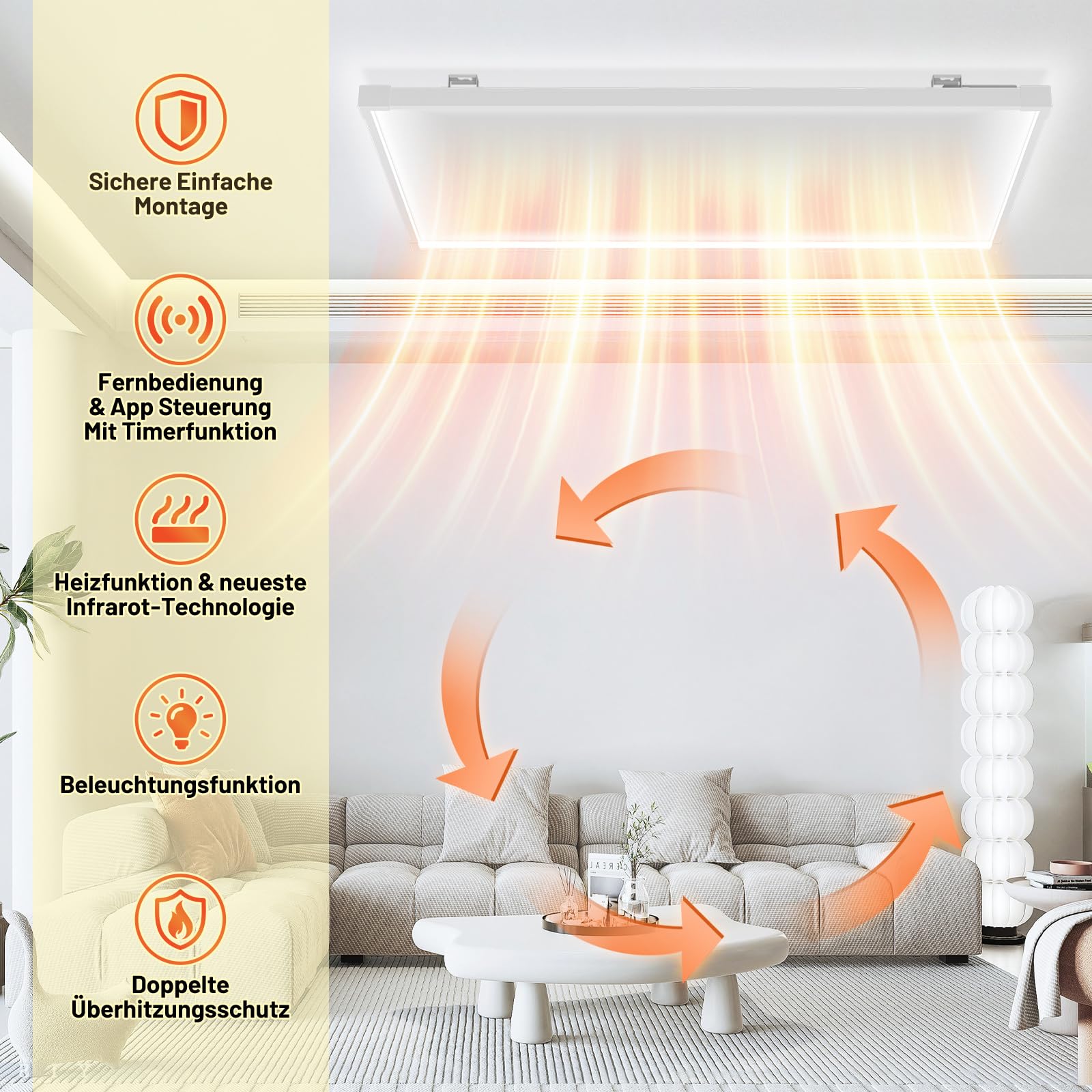 Lospitch Infrarot Deckenheizung 360/770W mit Thermostat WLAN und LED Licht