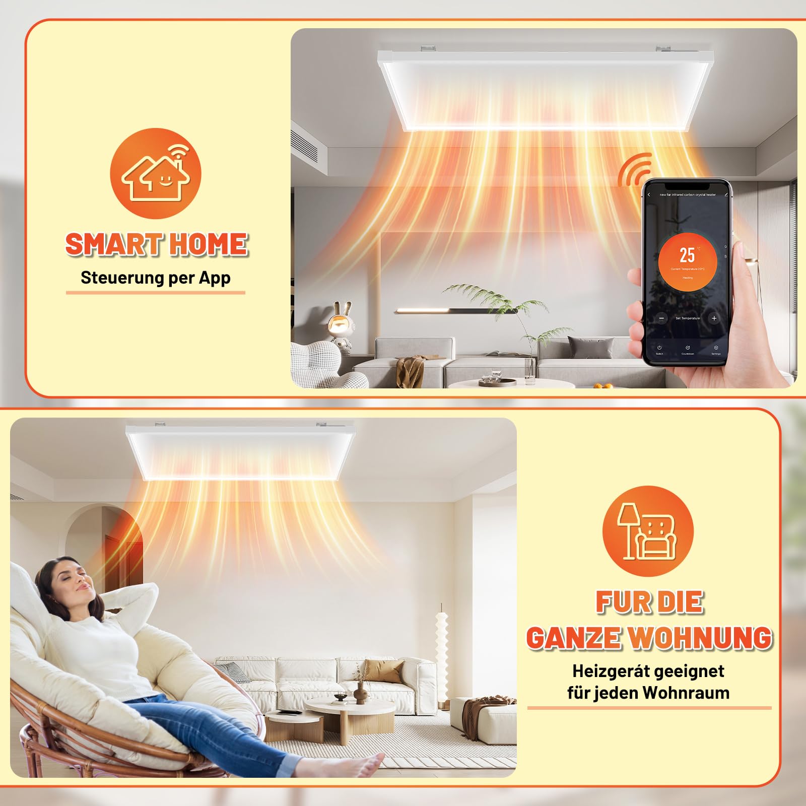 Lospitch Infrarot Deckenheizung 360/770W mit Thermostat WLAN und LED Licht