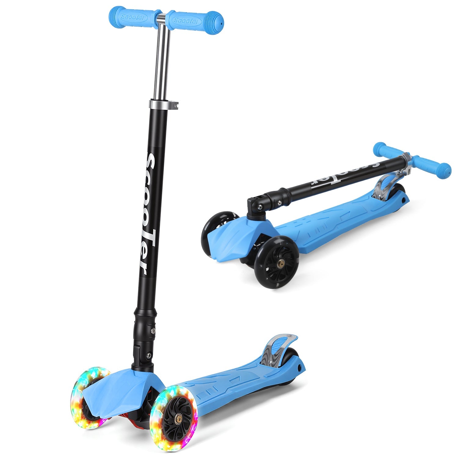 Lospitch Kinderroller Klappbar mit LED Rädern Höhenverstellbar 65 bis 82 cm