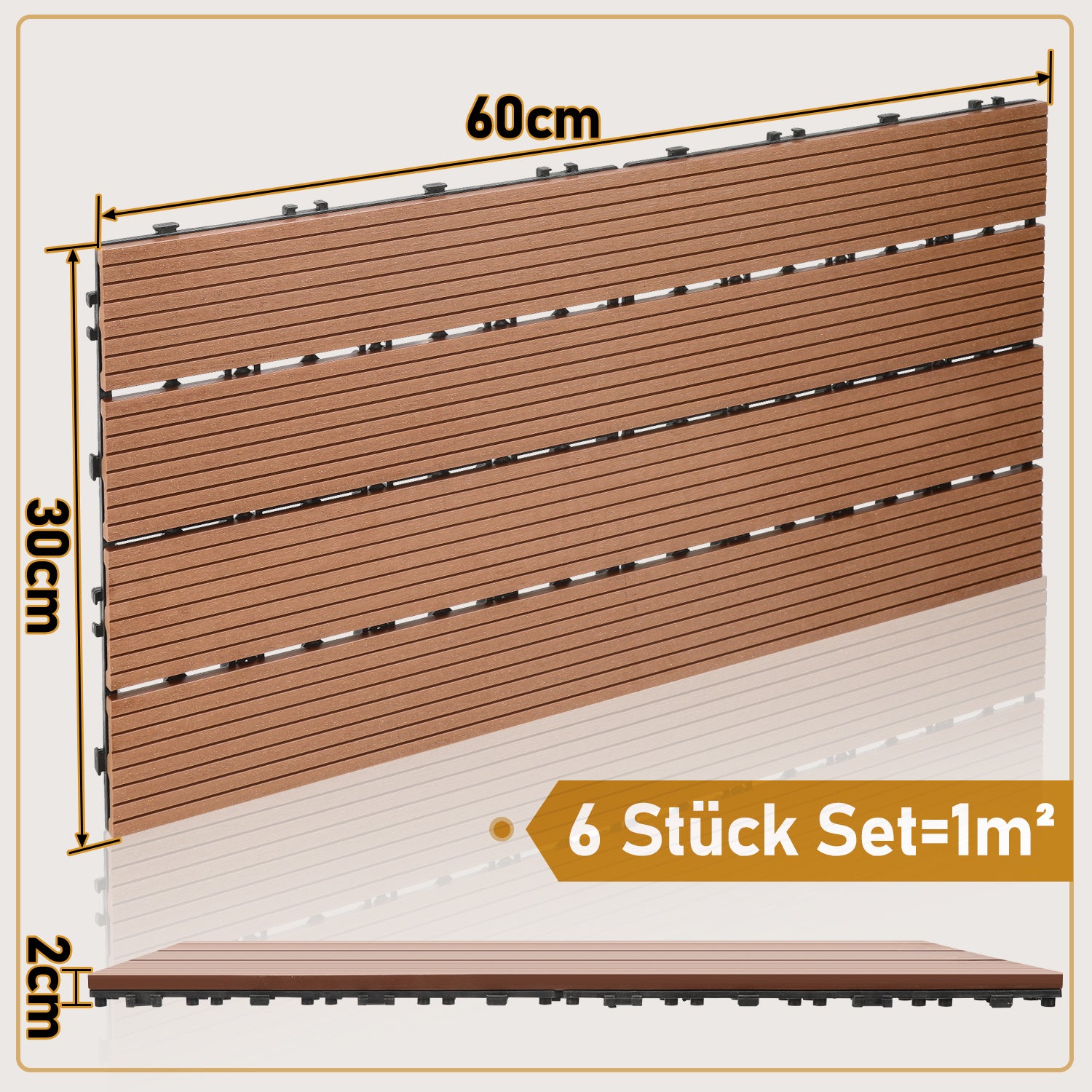 Lospitch WPC Terrassenfliesen 30 x 60 cm mit Klick-System