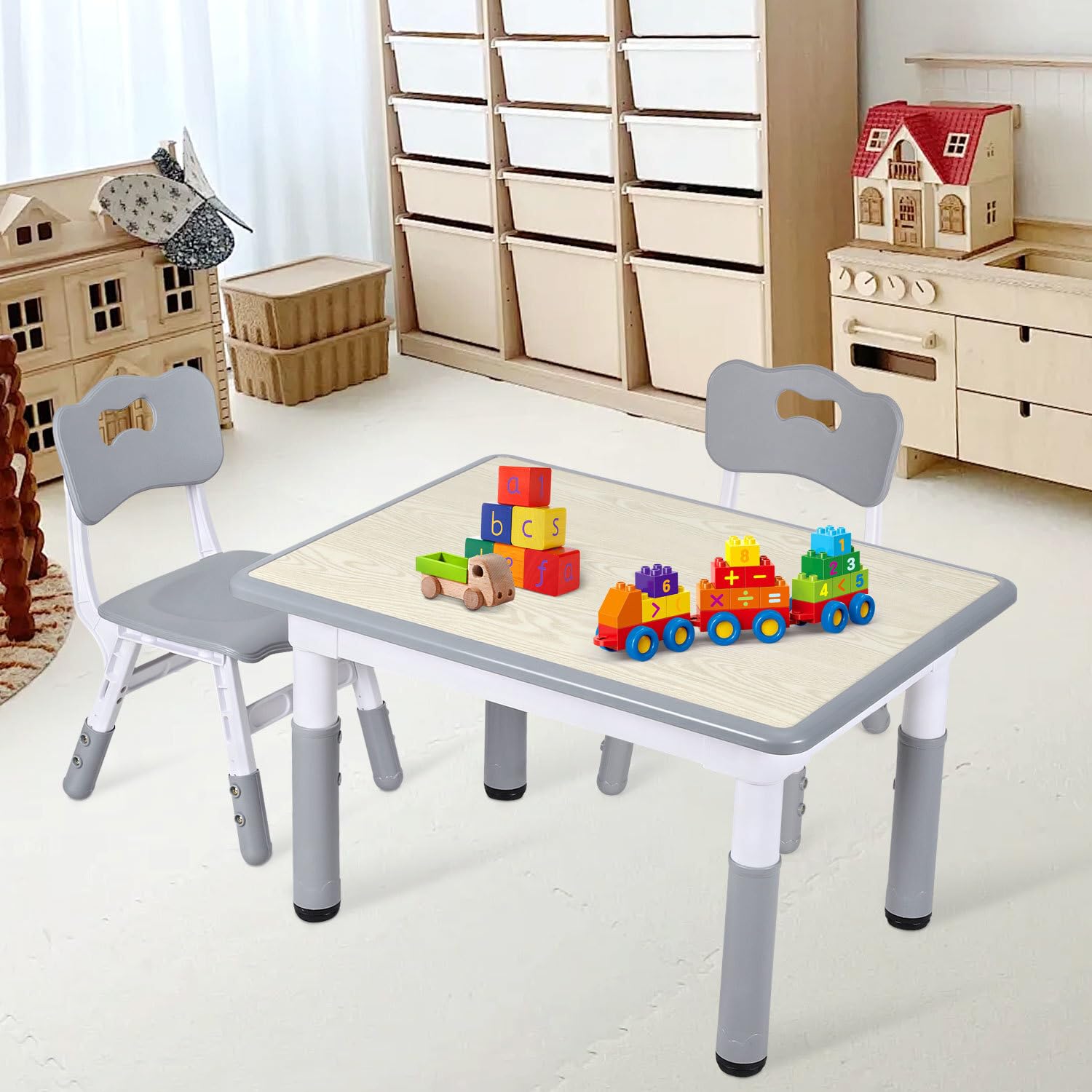 Lospitch Kindertisch 60/80/120 cm höhenverstellbar mit Stühlen für Kinderzimmer
