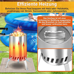 Lospitch Edelstahl Holz-Poolheizofen 32/38 mm mit Feuermatte und Ascheschale für Gartenpool