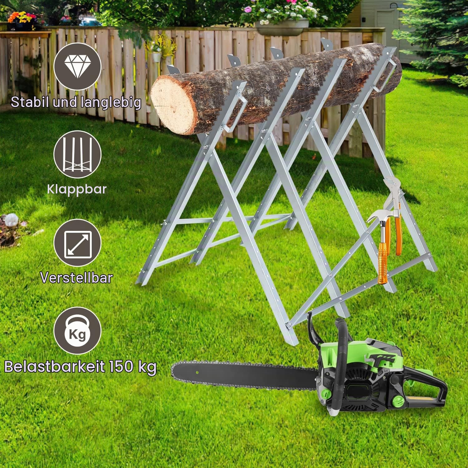 Lospitch Sägebock klappbar 81 x 80 x 80 cm bis 150 kg für Brennholz