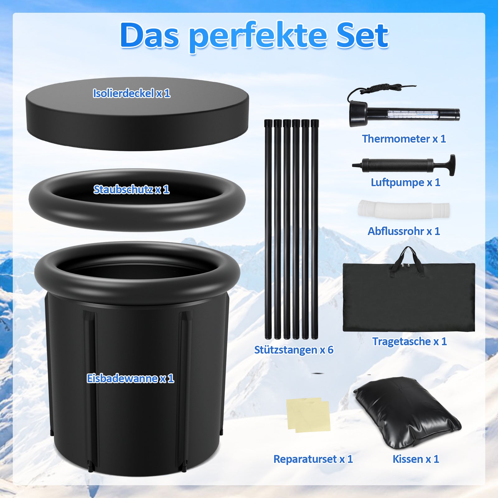 Lospitch Eisbaden Tonne mit Abdeckung für Garten und Terrasse
