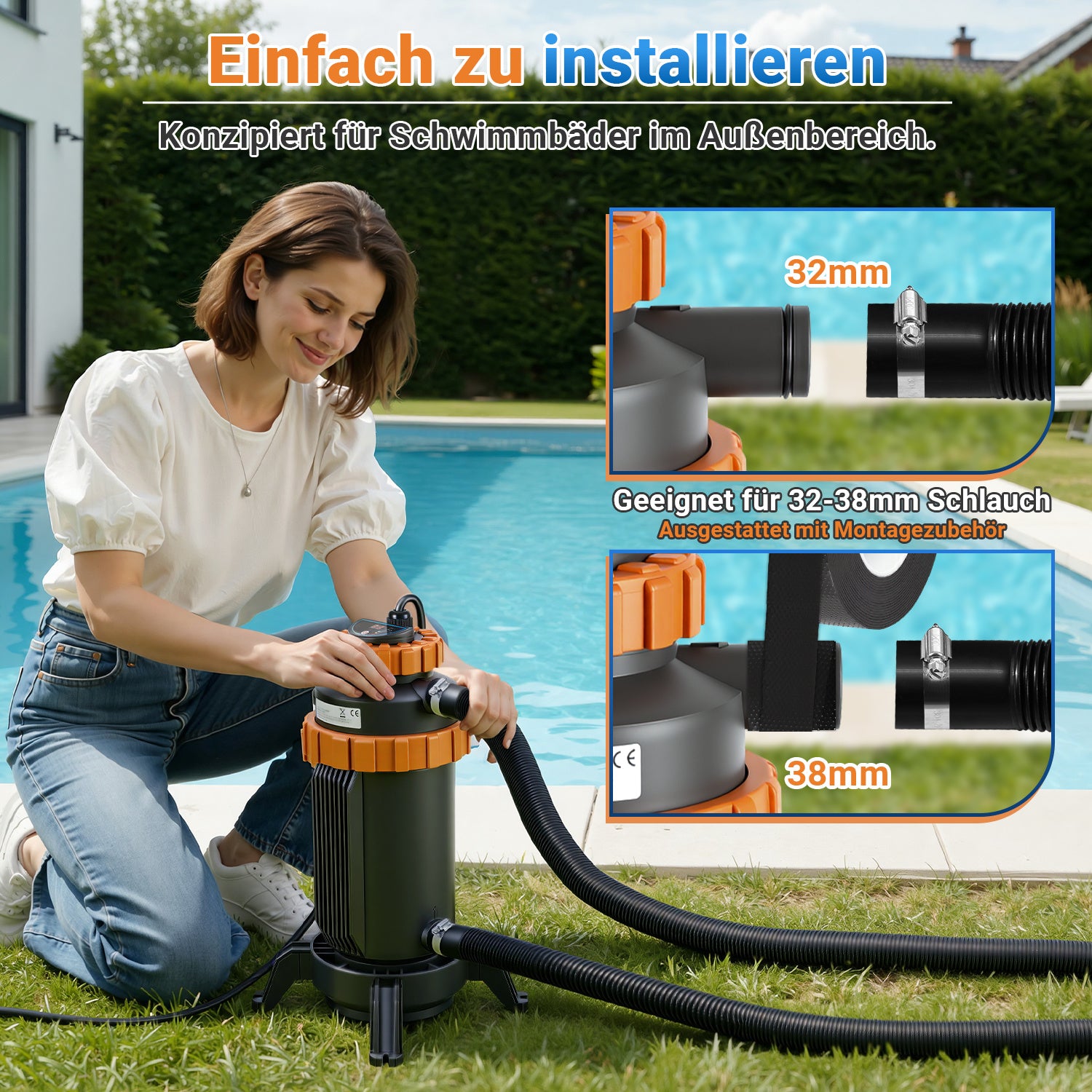Lospitch Elektrische Poolheizung 3 kW mit RCD Schutz