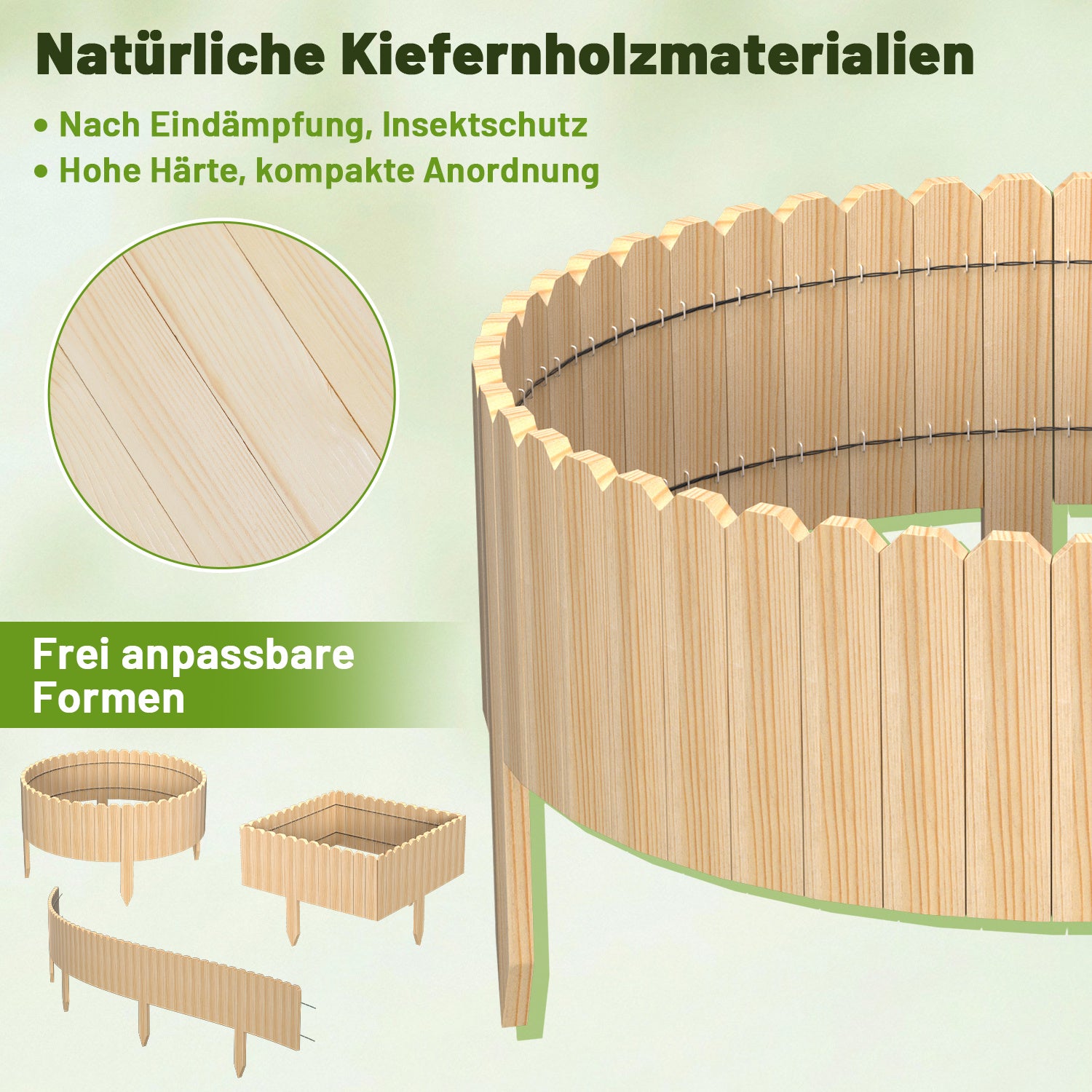 Lospitch Holz-Gartenzaun 200cm für Beete