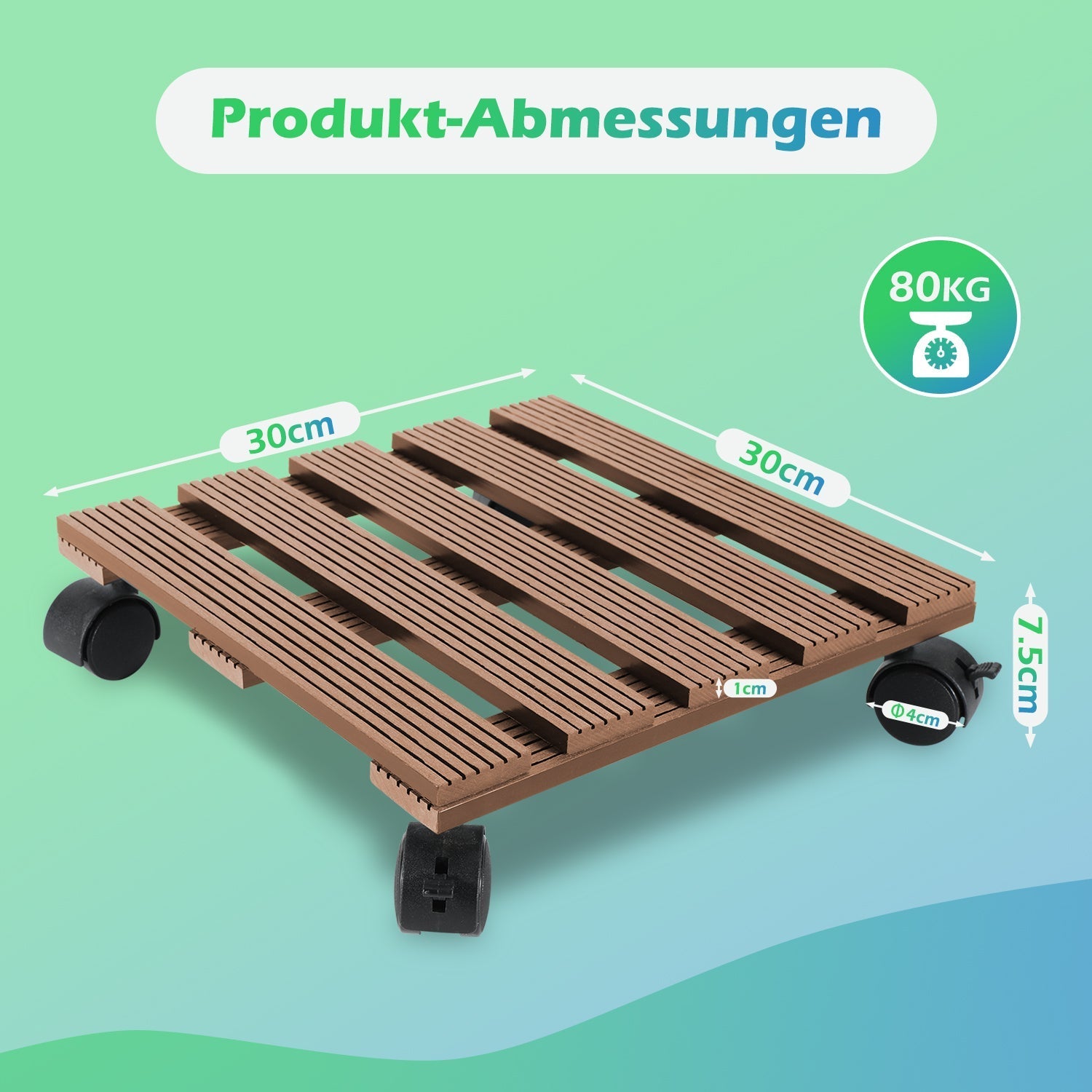 Lospitch WPC Pflanzenroller 30 x 30 cm für Blumentöpfe