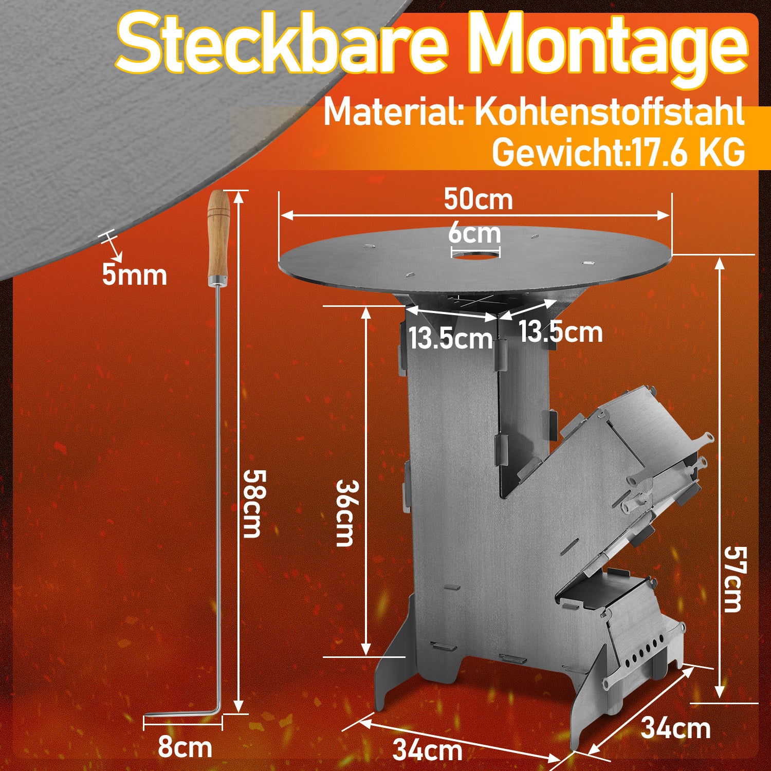 Lospitch Raketenofen mit Grillplatte für Camping