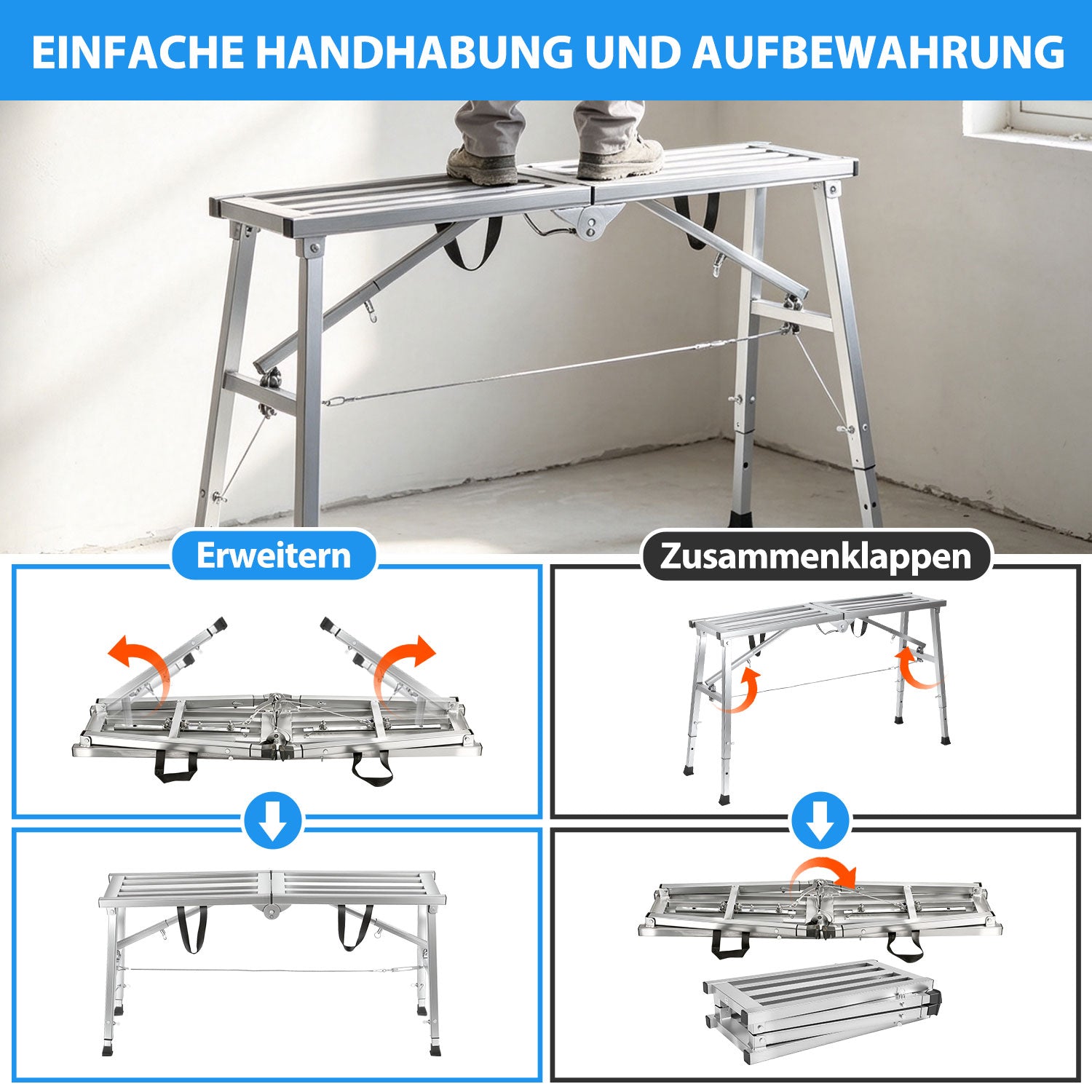 Lospitch Arbeitsplattform aus verzinktem Stahl Höhenverstellbar 56–80 cm bis 150 kg