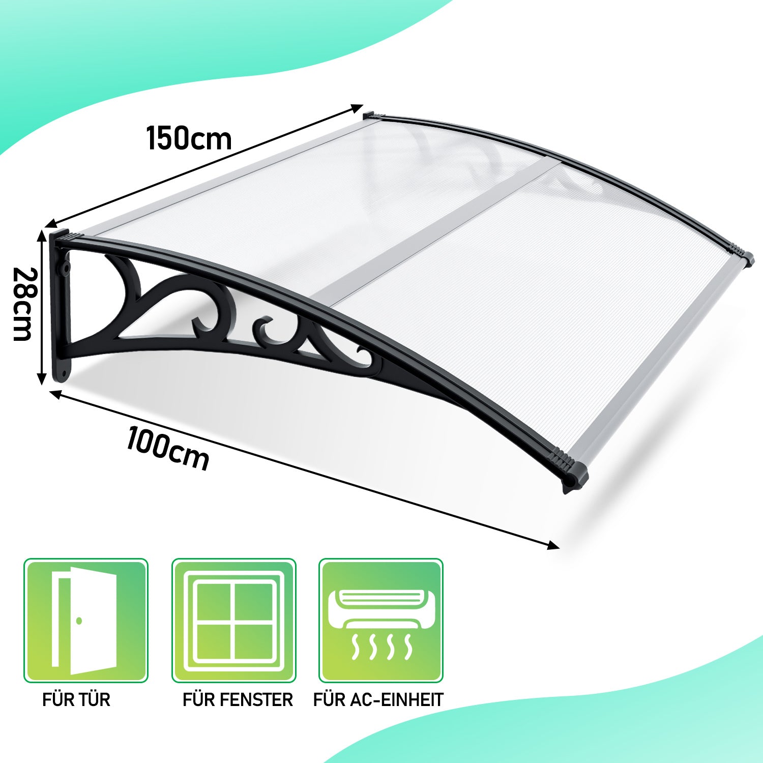 Lospitch Haustürvordach aus Polycarbonat für Außenbereich