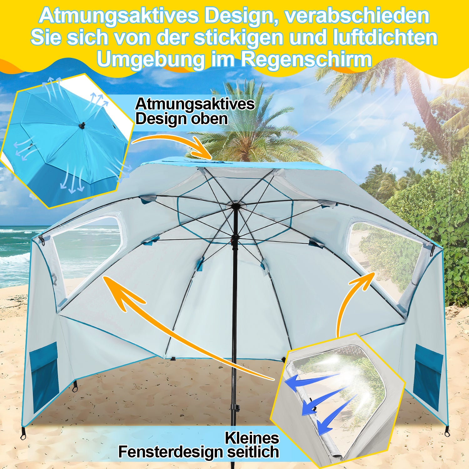 Lospitch Sonnenschirm Strandmuschel 2 in 1 UV50 210x200cm für Strand C