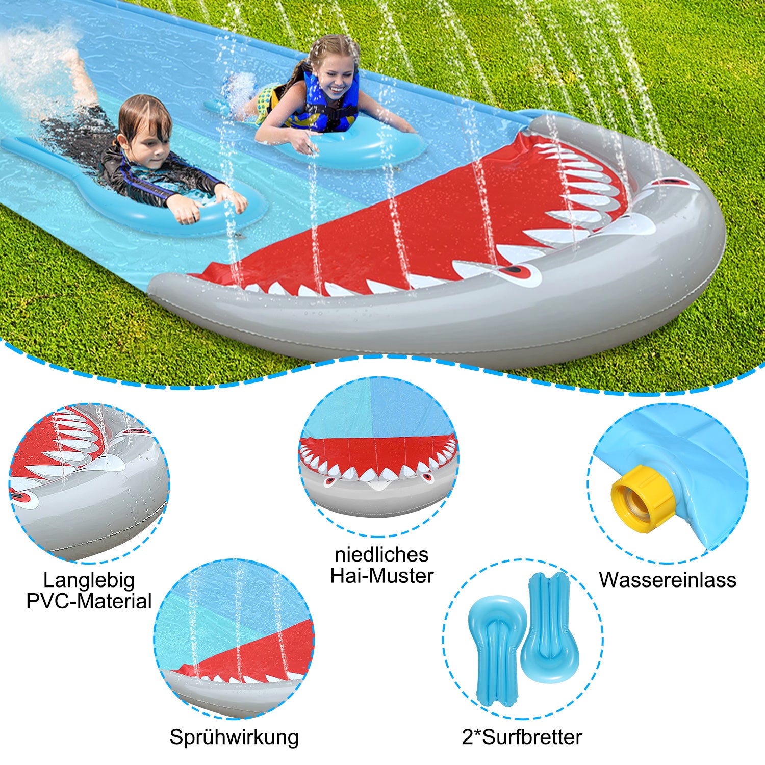 Lospitch Wasserrutsche 550 x 145 cm für Garten Sommer