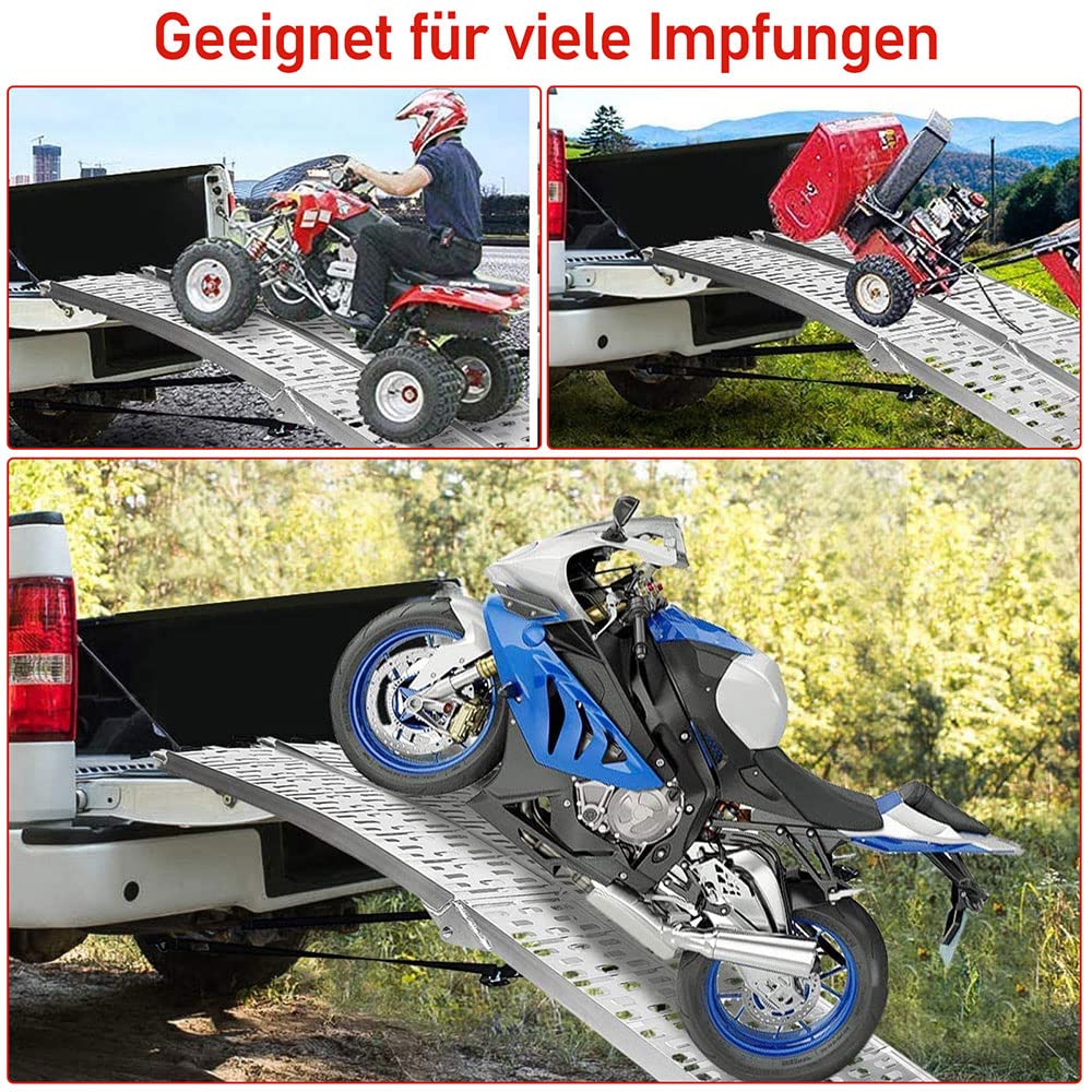 Lospitch Verladerampen 2er Set Aluminium 226cm Klappbar 680kg für ATV Motorrad Rasenmäher