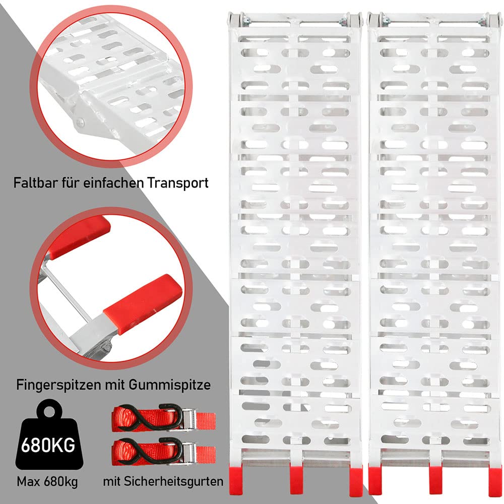 Lospitch Verladerampen 2er Set Aluminium 226cm Klappbar 680kg für ATV Motorrad Rasenmäher