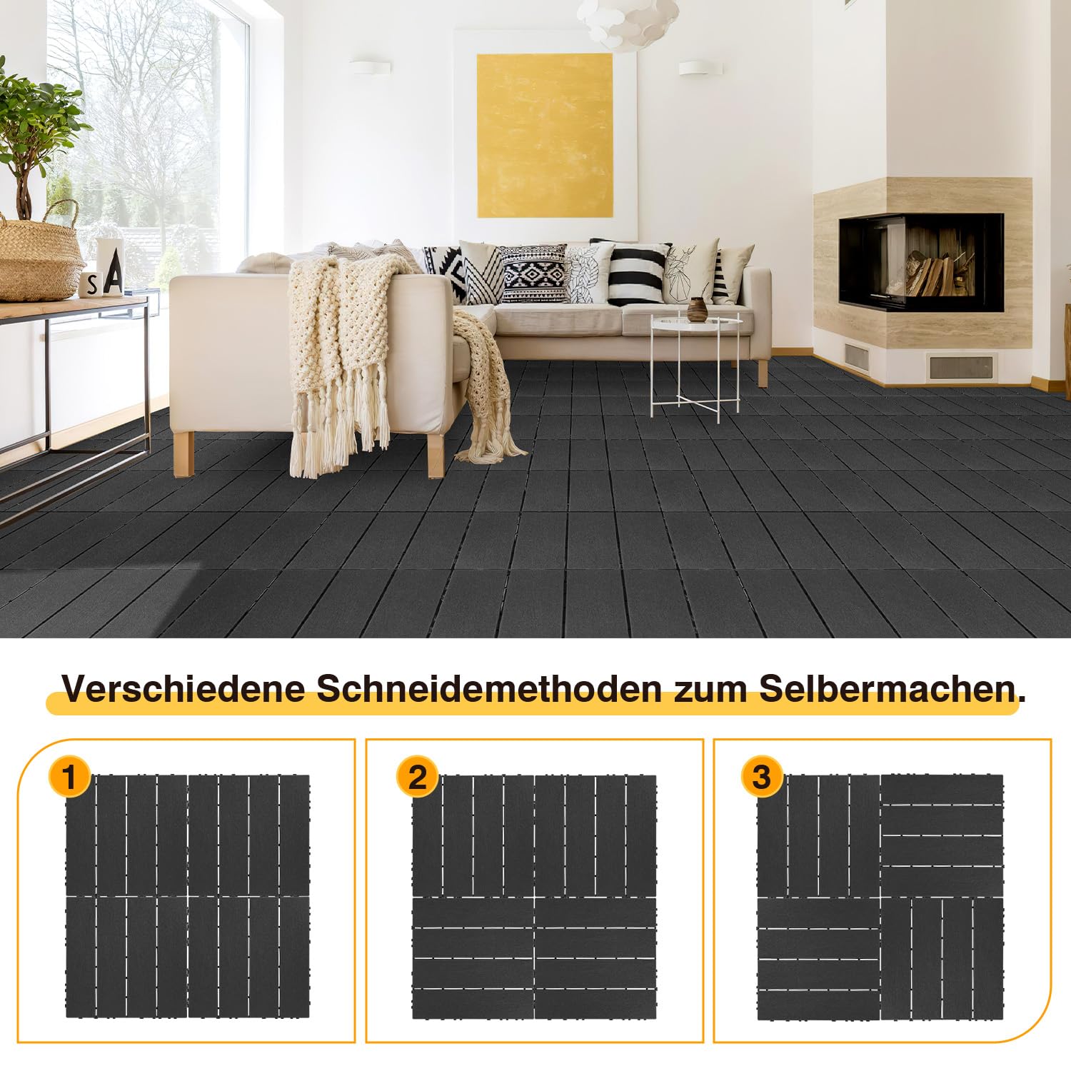 Lospitch Terrassenfliesen Kunststoff 30x30 cm Klickfliesen für Balkon und Terrasse