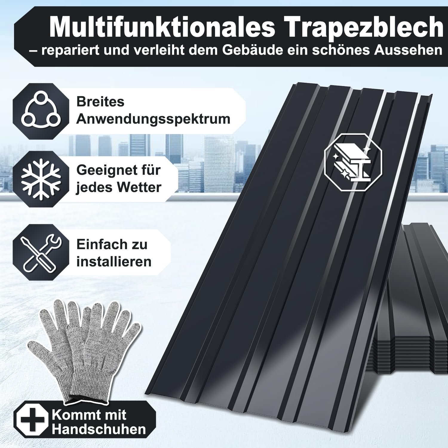 Lospitch Trapezblech Dachplatten 12 Stück Anthrazit 115x45 cm