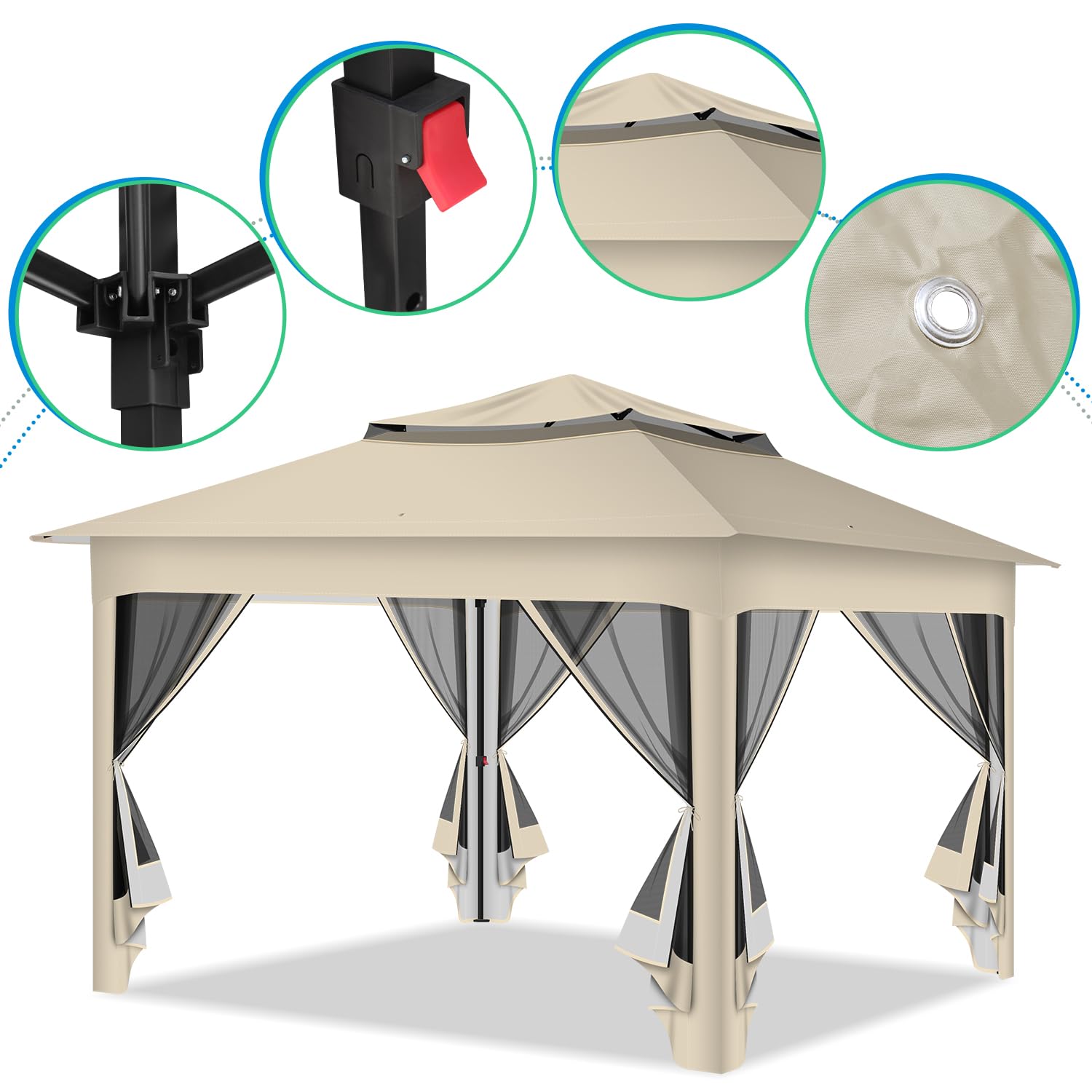 Lospitch Gartenpavillon 3,3x3,3 m mit Moskitonetz für 2-4 Personen