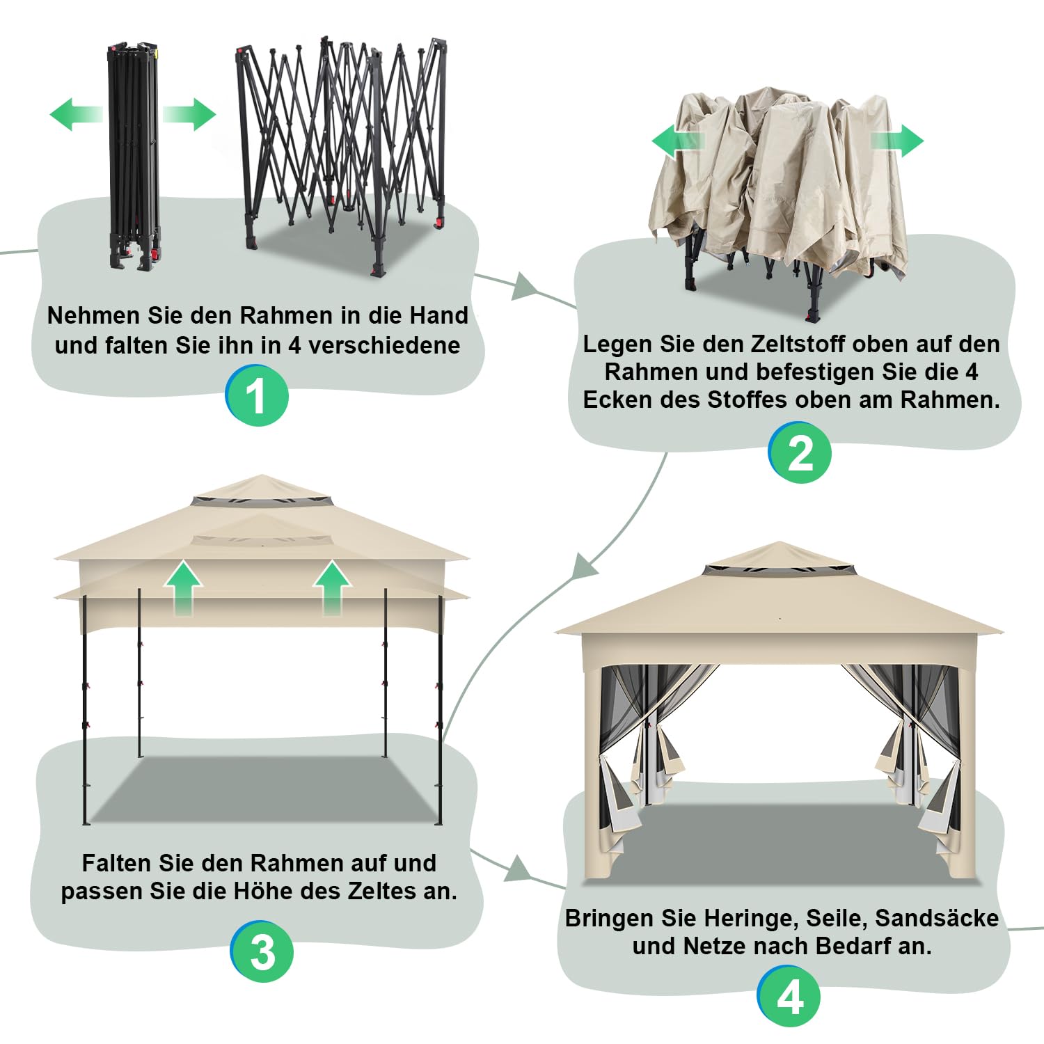 Lospitch Gartenpavillon 3,3x3,3 m mit Moskitonetz für 2-4 Personen