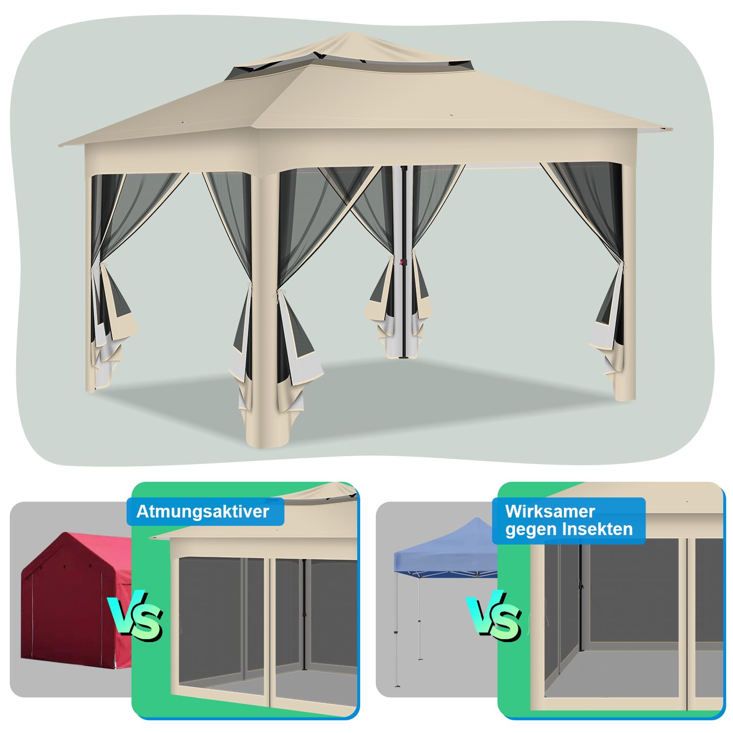 Lospitch Gartenpavillon 3,3x3,3 m mit Moskitonetz für 2-4 Personen
