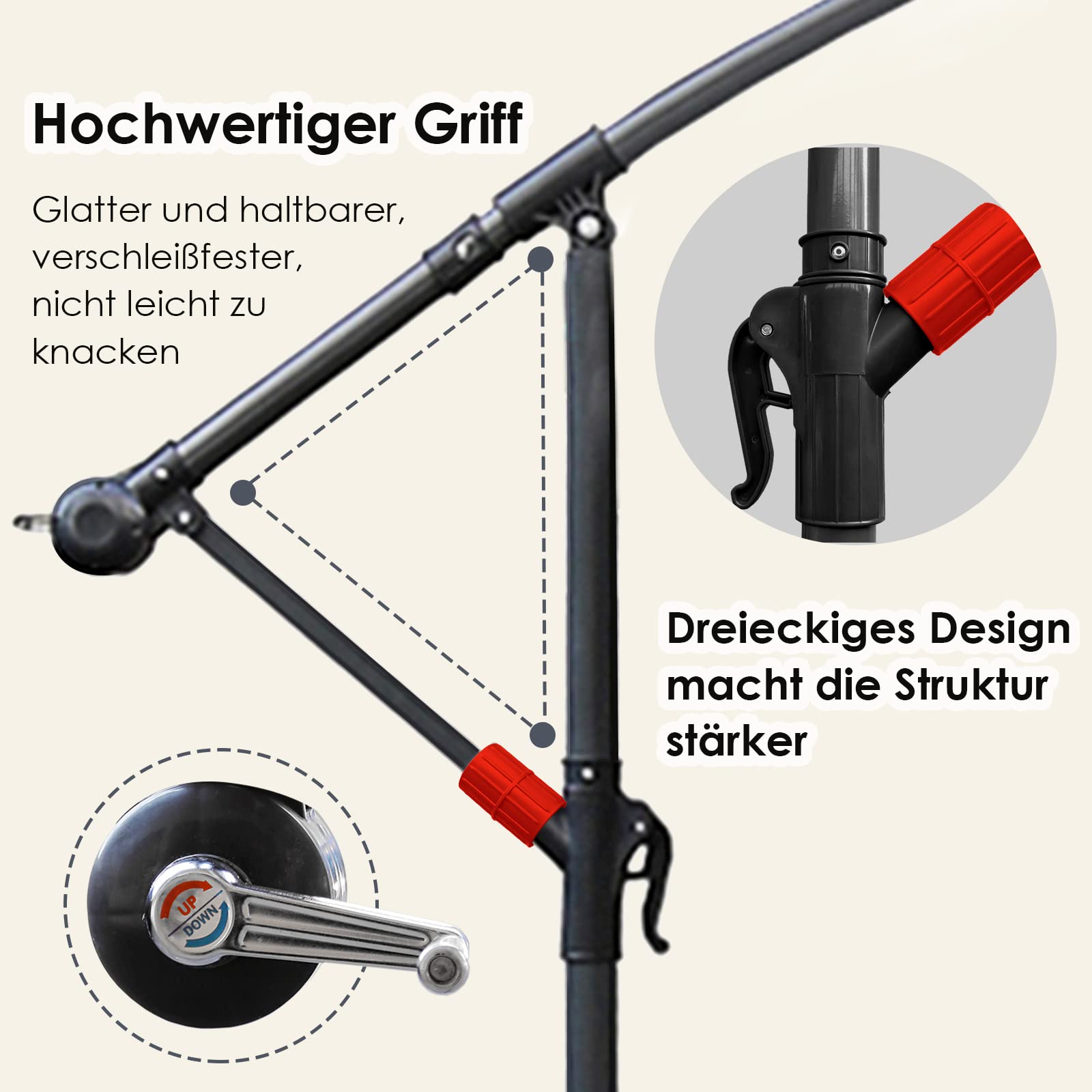 Lospitch Ampelschirm Ø3,5 m für Garten und Terrasse