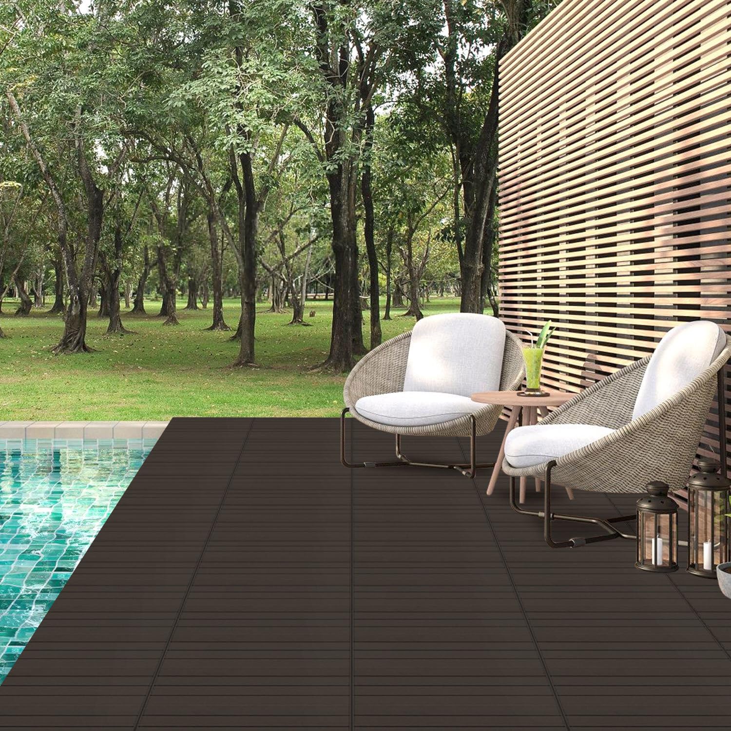 Lospitch WPC Klickfliesen 30x60 cm 6 Stück in Holzoptik für Balkon und Terrasse