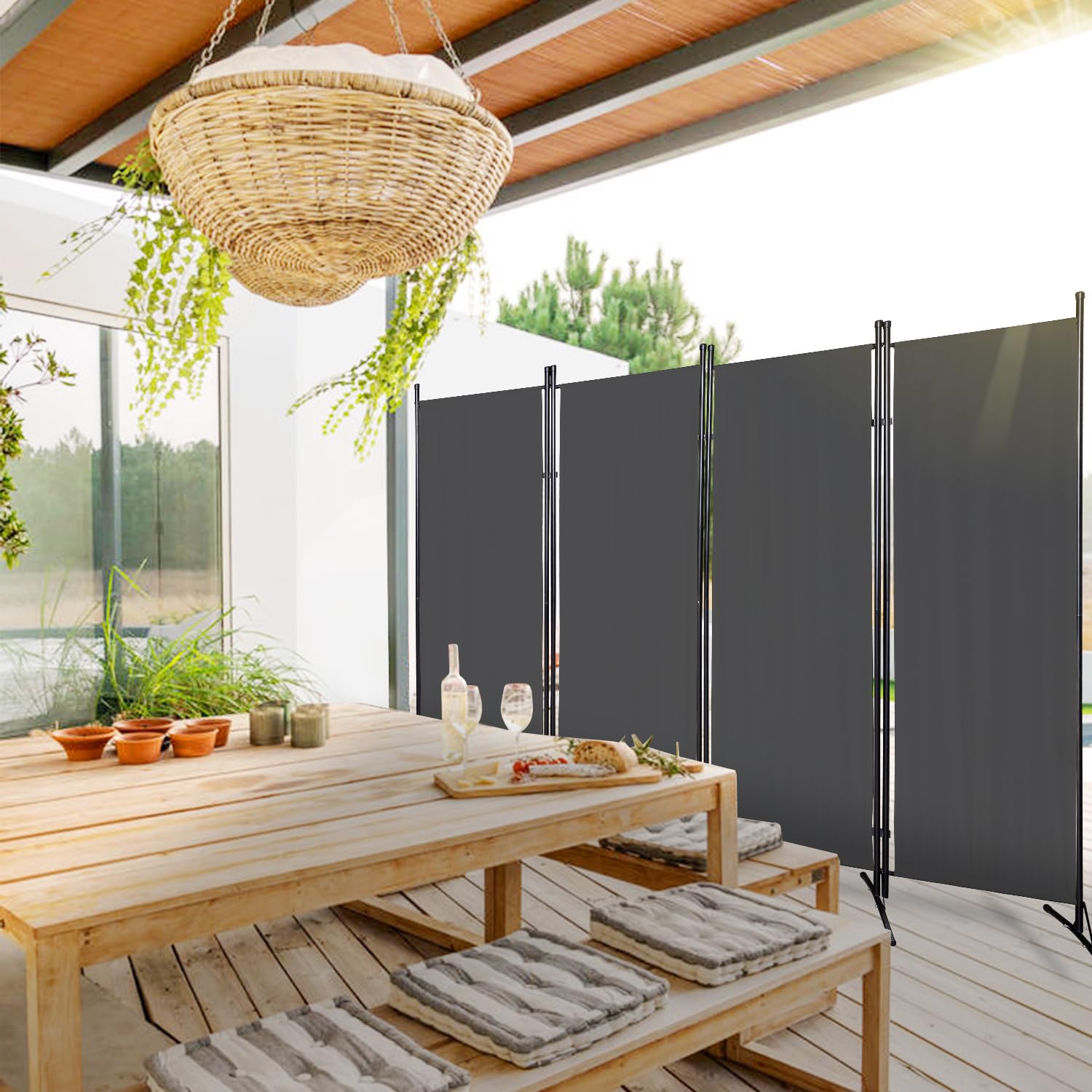 Lospitch Garten Sichtschutz Paravent Faltwand Freistehend für Pool Terrasse Balkon