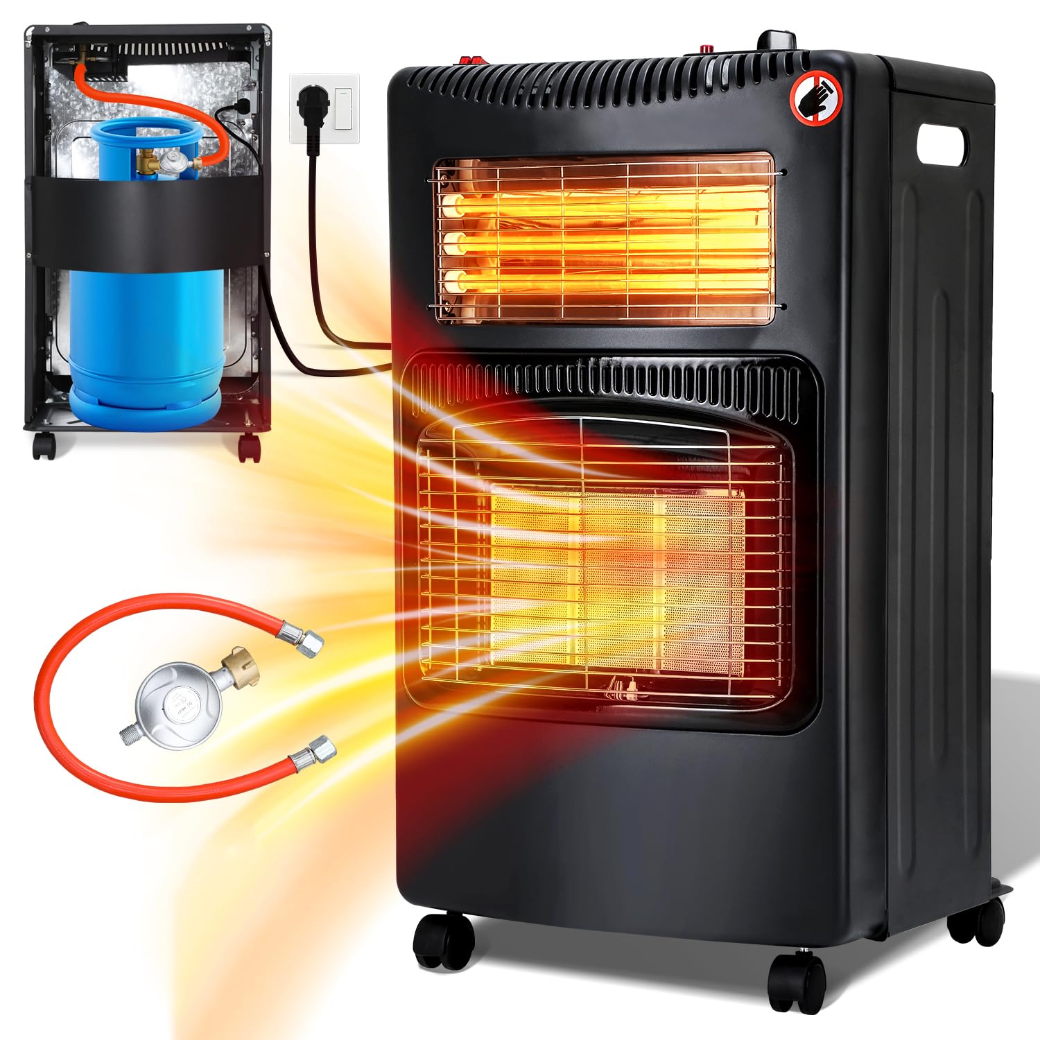 Lospitch Gasofen 4200W mit Elektroheizung 1260W 3 Heizstufen für Propan und Butan 42 × 36 × 73 cm