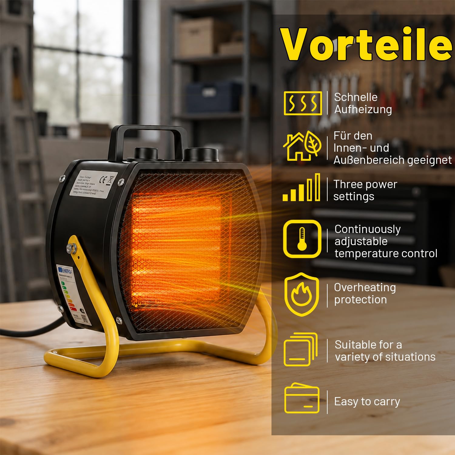 Lospitch Heizlüfter 2000/3000W PTC Bauheizer mit Thermostat