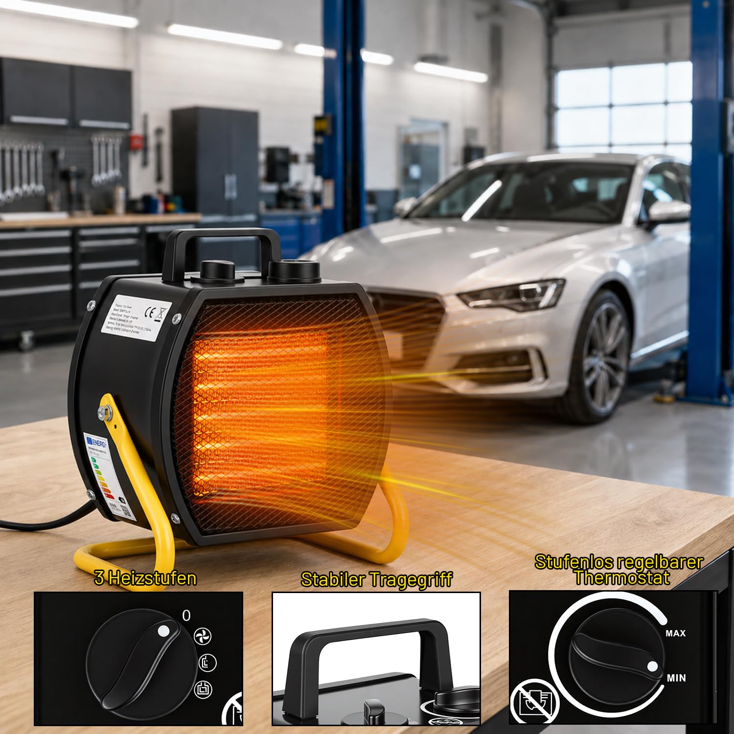 Lospitch Heizlüfter 2000/3000W PTC Bauheizer mit Thermostat