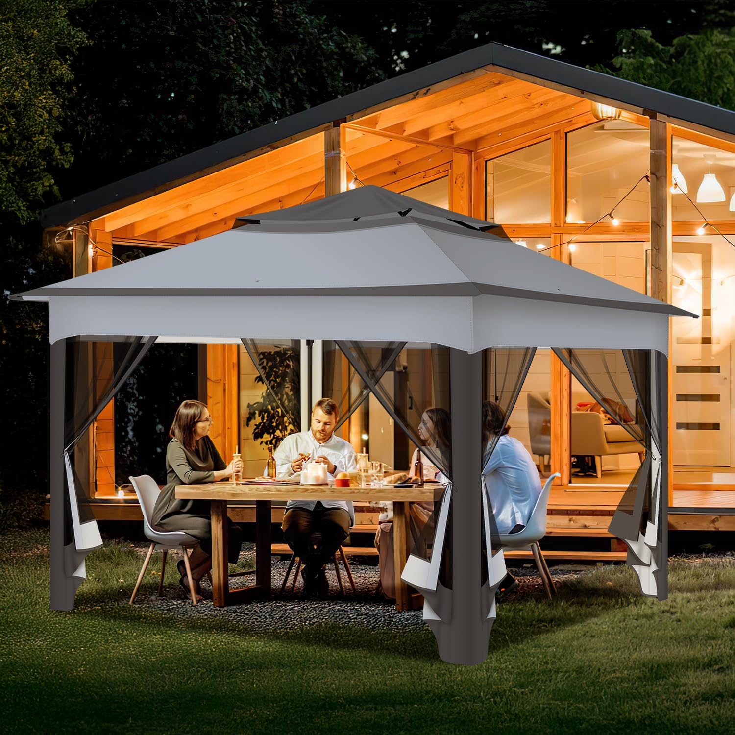 Lospitch Gartenpavillon 3,3x3,3 m mit Moskitonetz für 2-4 Personen