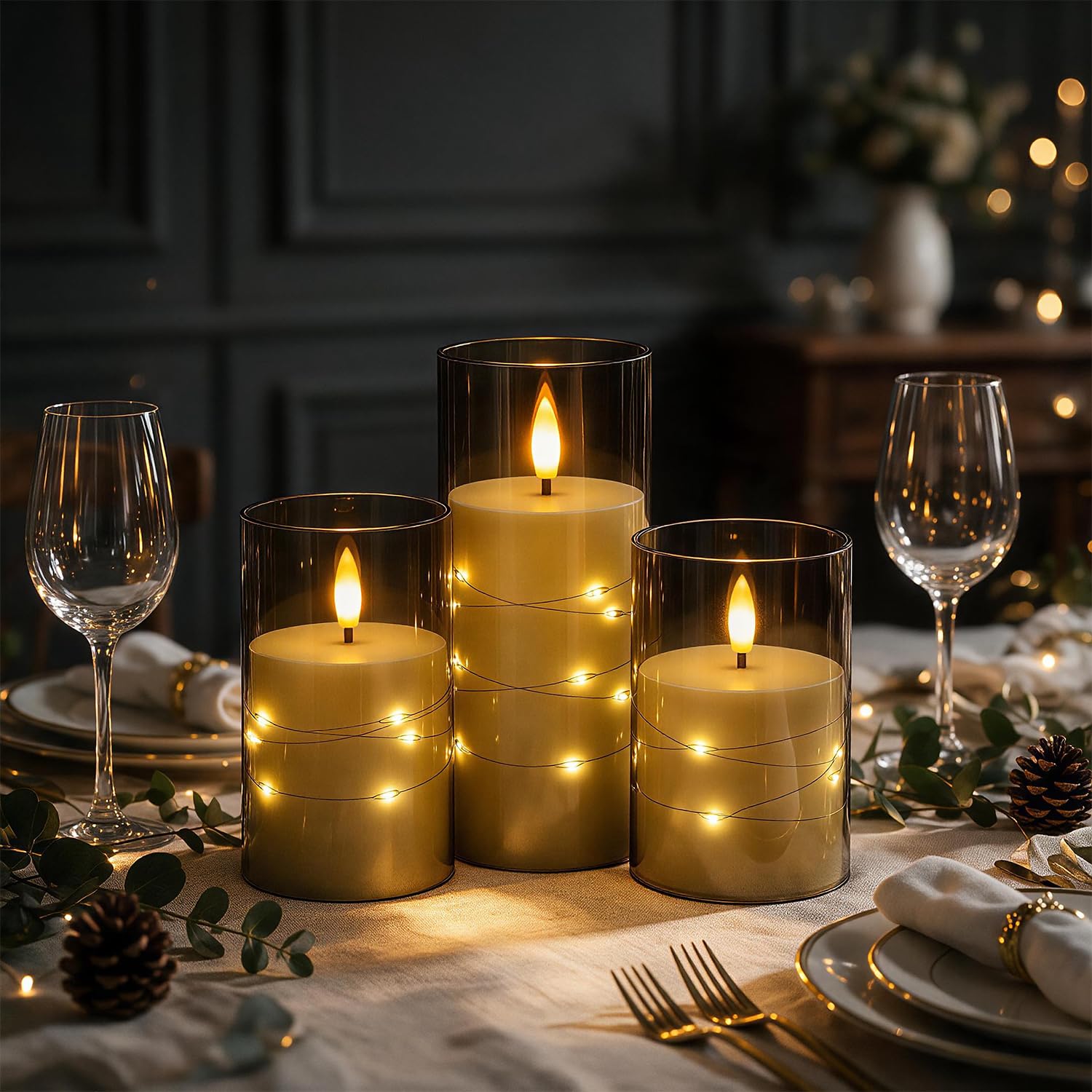 Lospitch LED Kerzen 3er/5er Set mit Fernbedienung Timer und Lichterkette