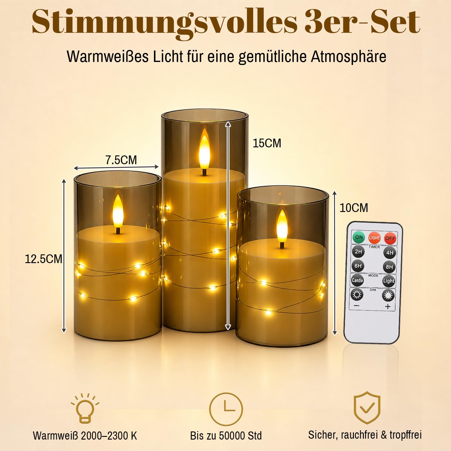 Lospitch LED Kerzen 3er/5er Set mit Fernbedienung Timer und Lichterkette