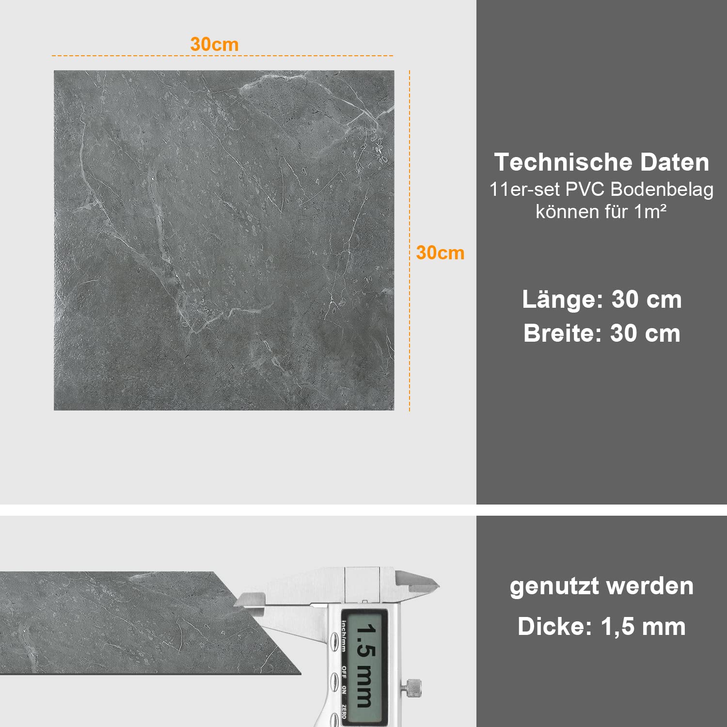 Lospitch Selbstklebende PVC Bodenfliesen 30 x 30 cm wasserfest für Küche und Bad