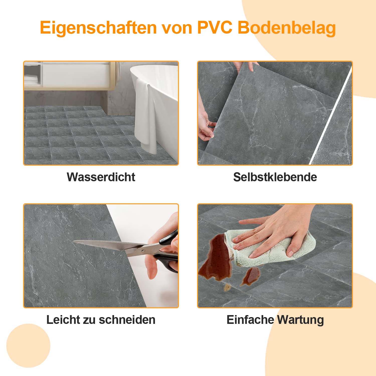 Lospitch Selbstklebende PVC Bodenfliesen 30 x 30 cm wasserfest für Küche und Bad