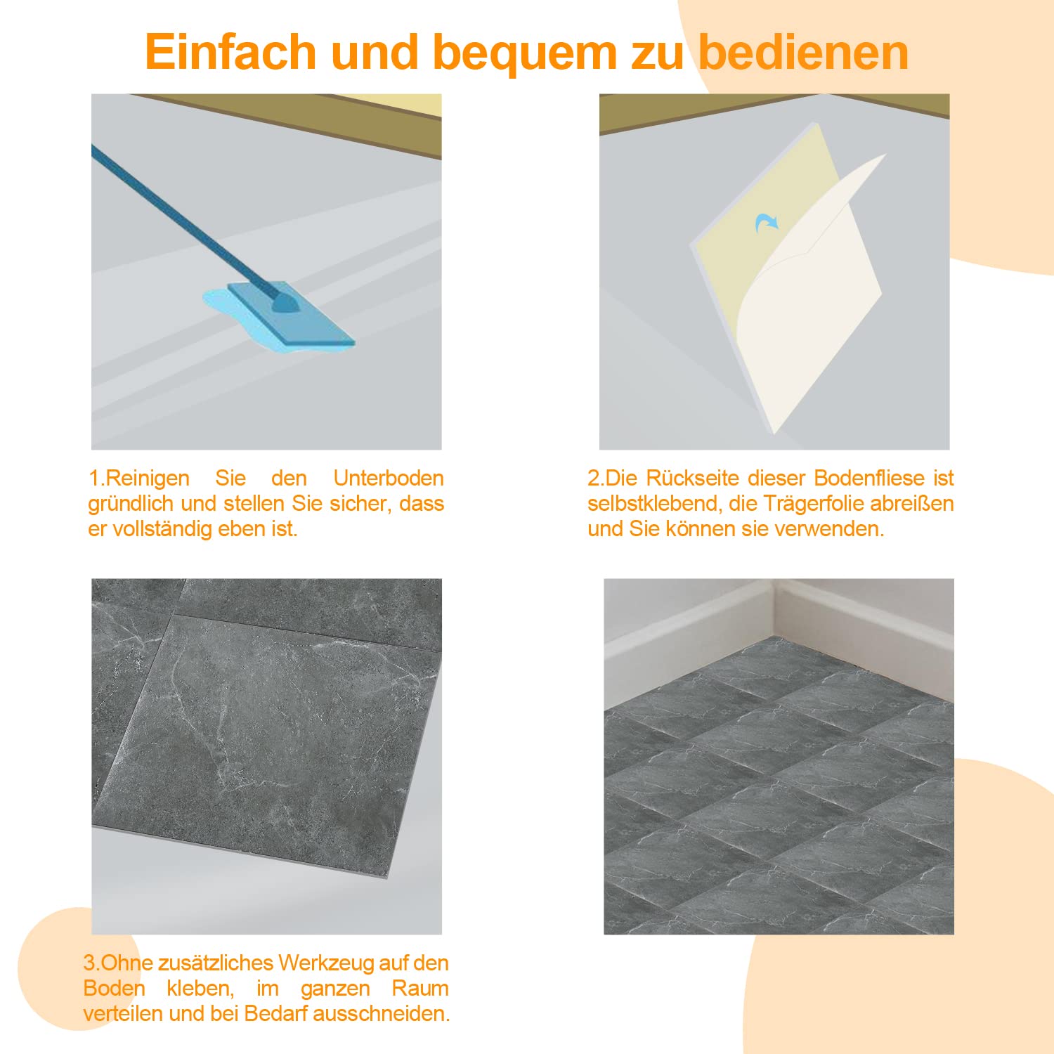 Lospitch Selbstklebende PVC Bodenfliesen 30 x 30 cm wasserfest für Küche und Bad
