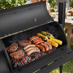 Lospitch Holzkohle Smoker Grill 91x30x125 cm mit Deckel Thermometer und Rädern