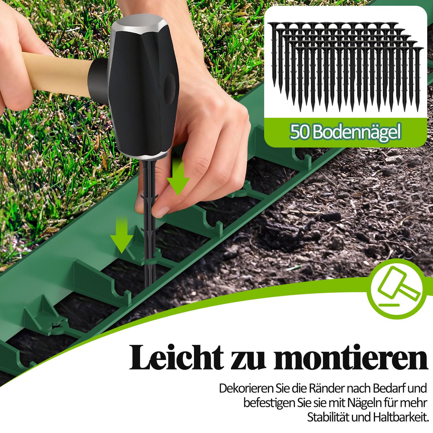 Lospitch Rasenkante Kunststoff mit Erdankern für Garten